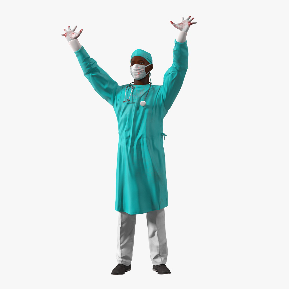 3D African Black Male Doctor Wearing Face Mask Blood Stained Rigged for Maya model