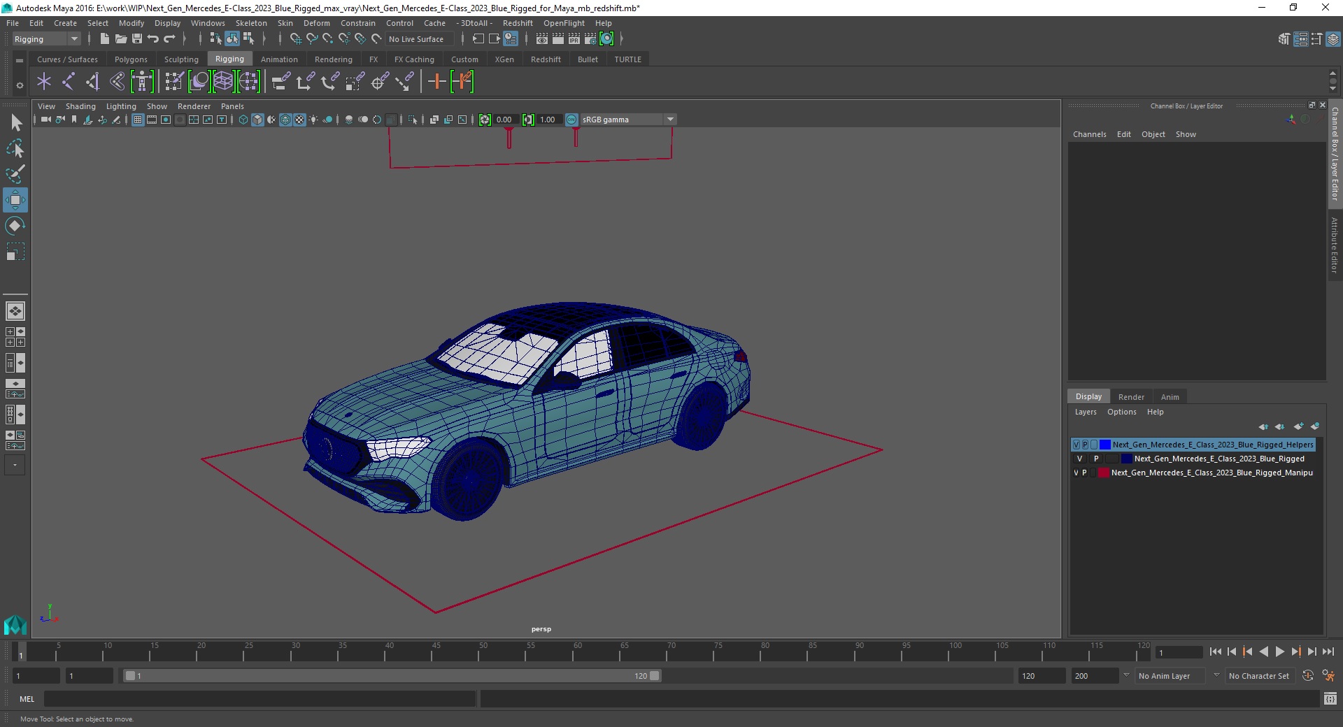 3D Next Gen Mercedes E-Class 2023 Blue Rigged for Maya