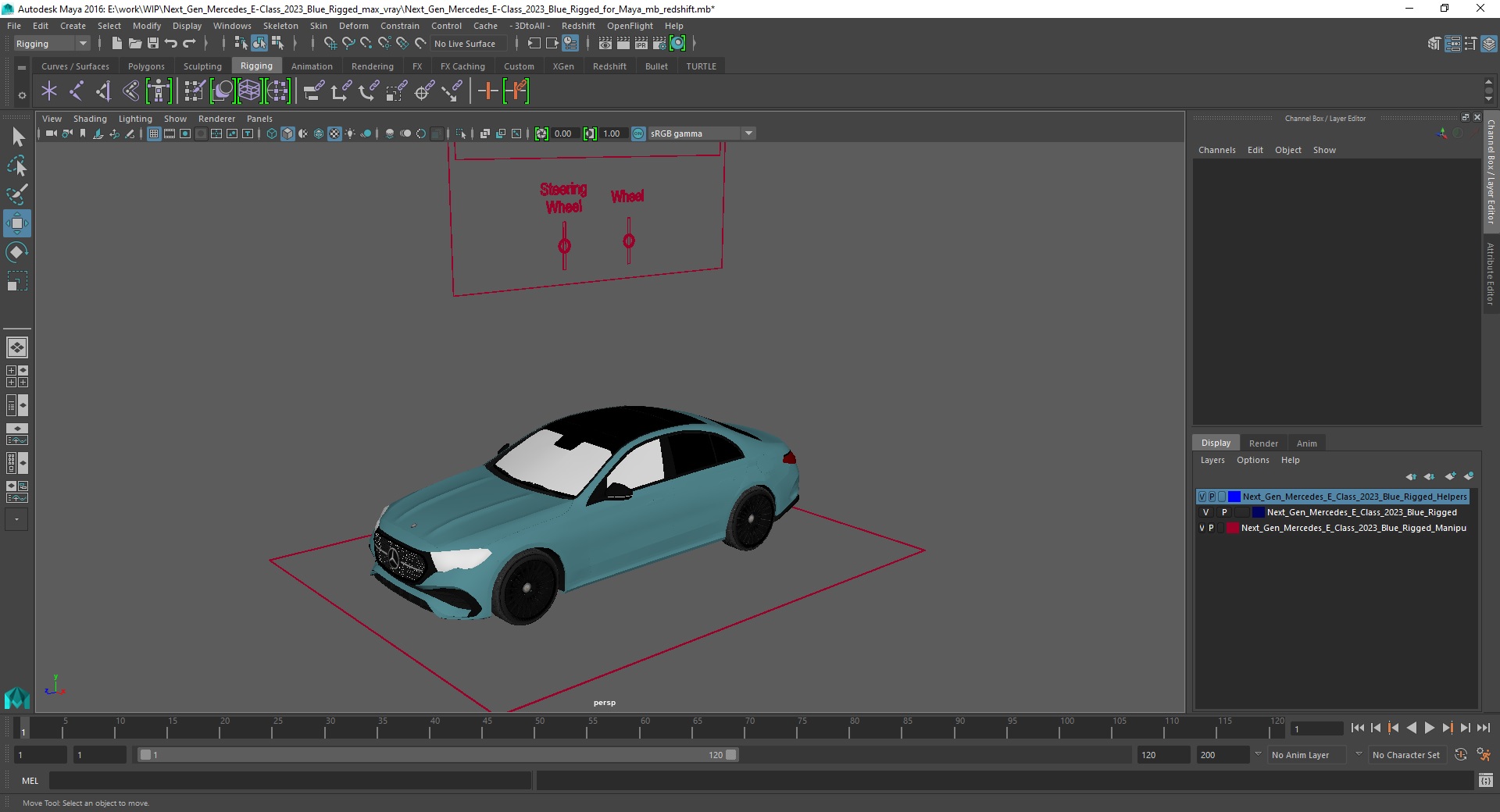 3D Next Gen Mercedes E-Class 2023 Blue Rigged for Maya