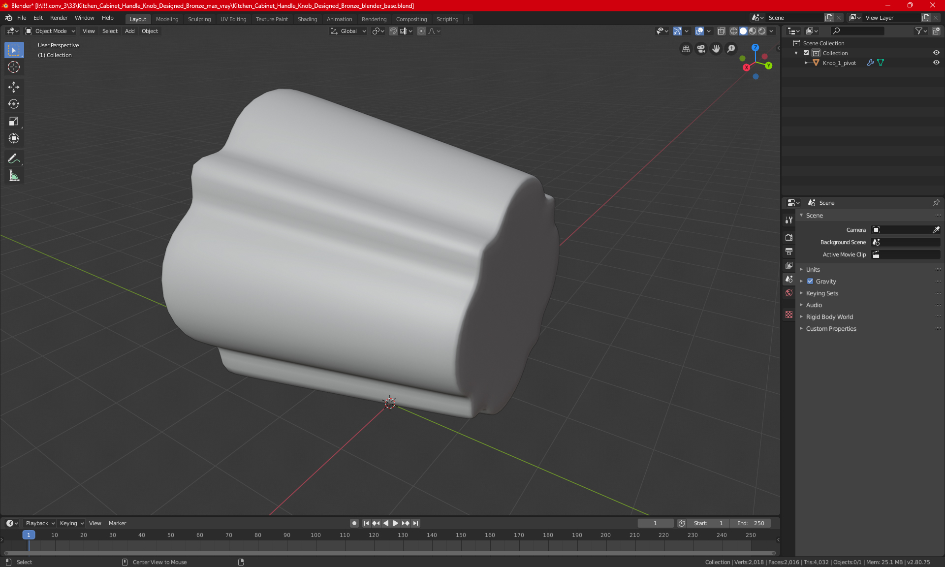 3D Kitchen Cabinet Handle Knob Designed Silver model