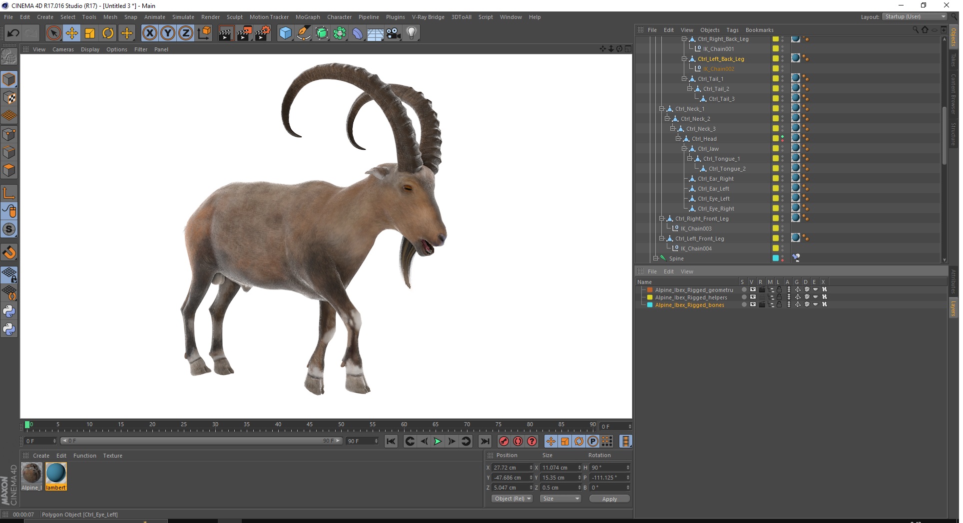 Alpine Ibex Rigged for Cinema 4D 3D