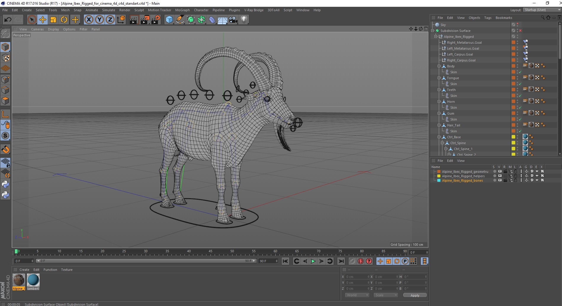 Alpine Ibex Rigged for Cinema 4D 3D