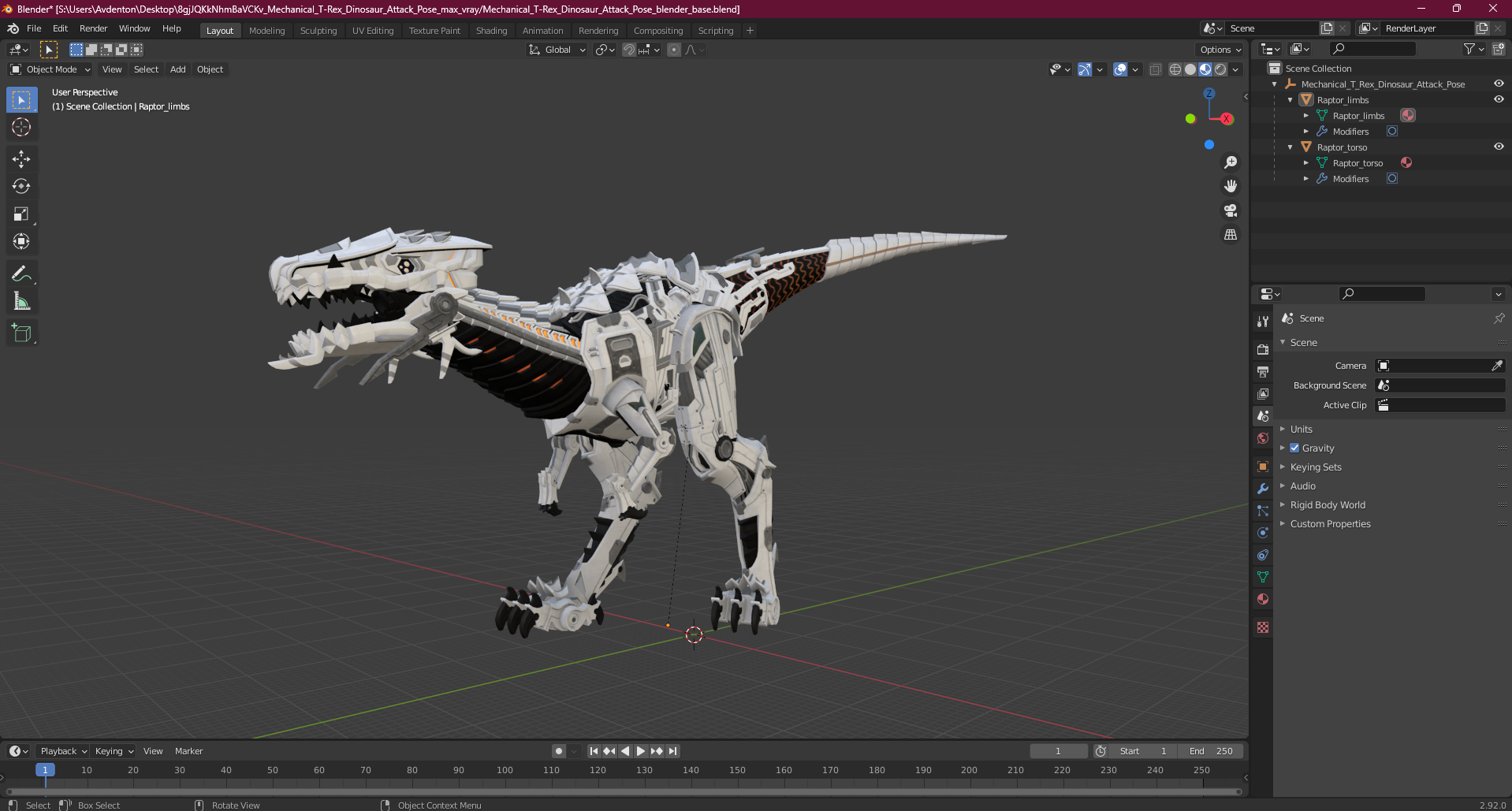 Mechanical T-Rex Dinosaur Attack Pose 3D
