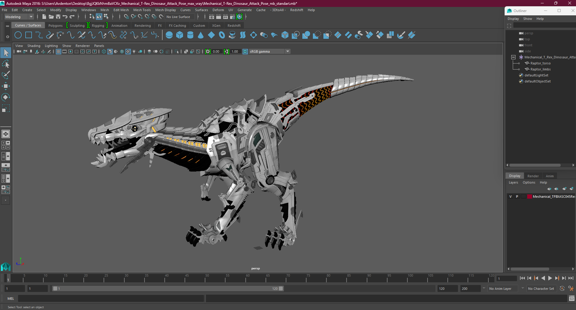 Mechanical T-Rex Dinosaur Attack Pose 3D