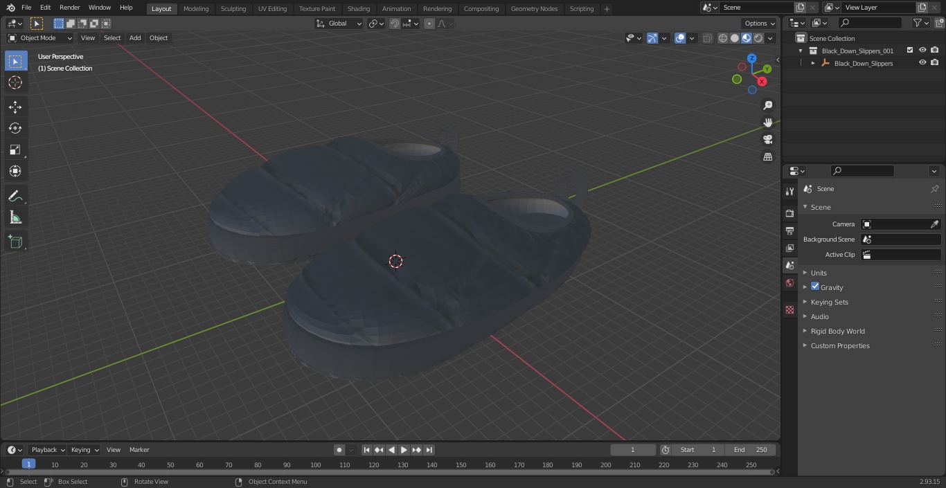 Black Down Slippers 3D model