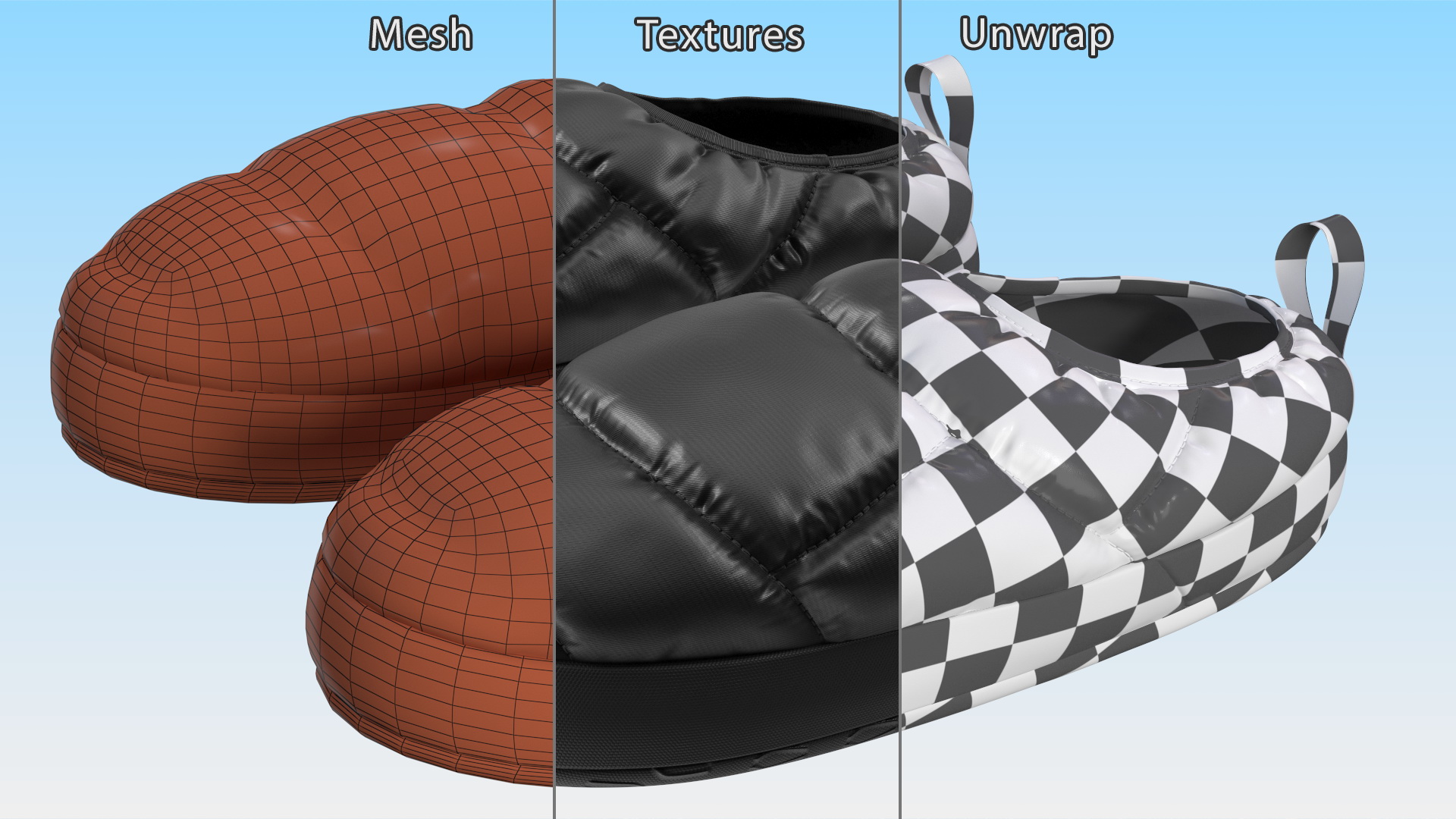 Black Down Slippers 3D model