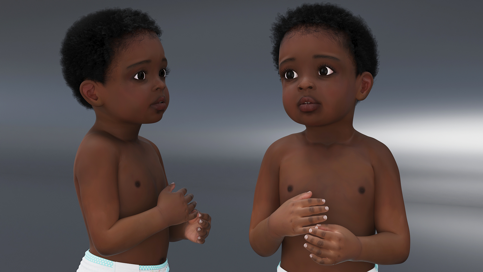 One Year Old Black Boy in Diaper Rigged 3D model