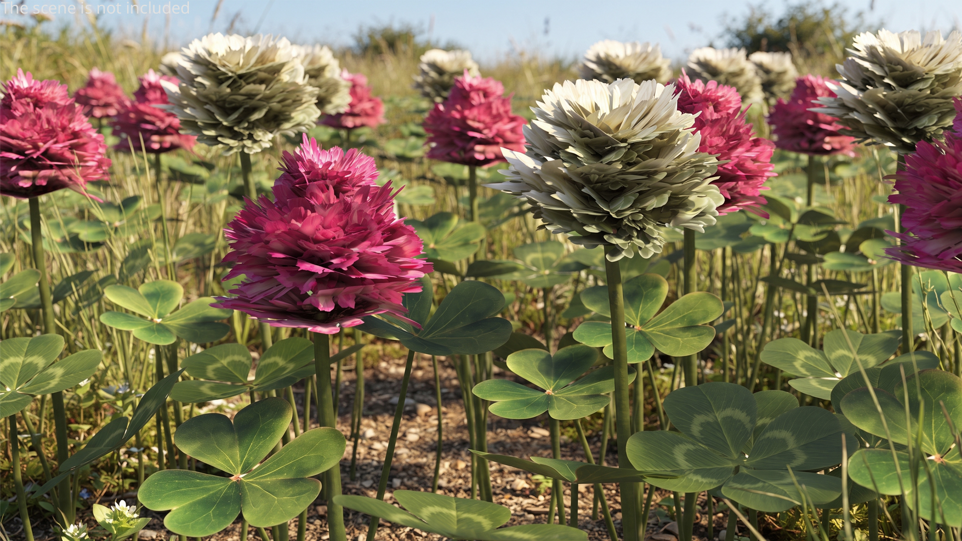 Low Poly Clover Flowers and Leaves Set Green, view 2