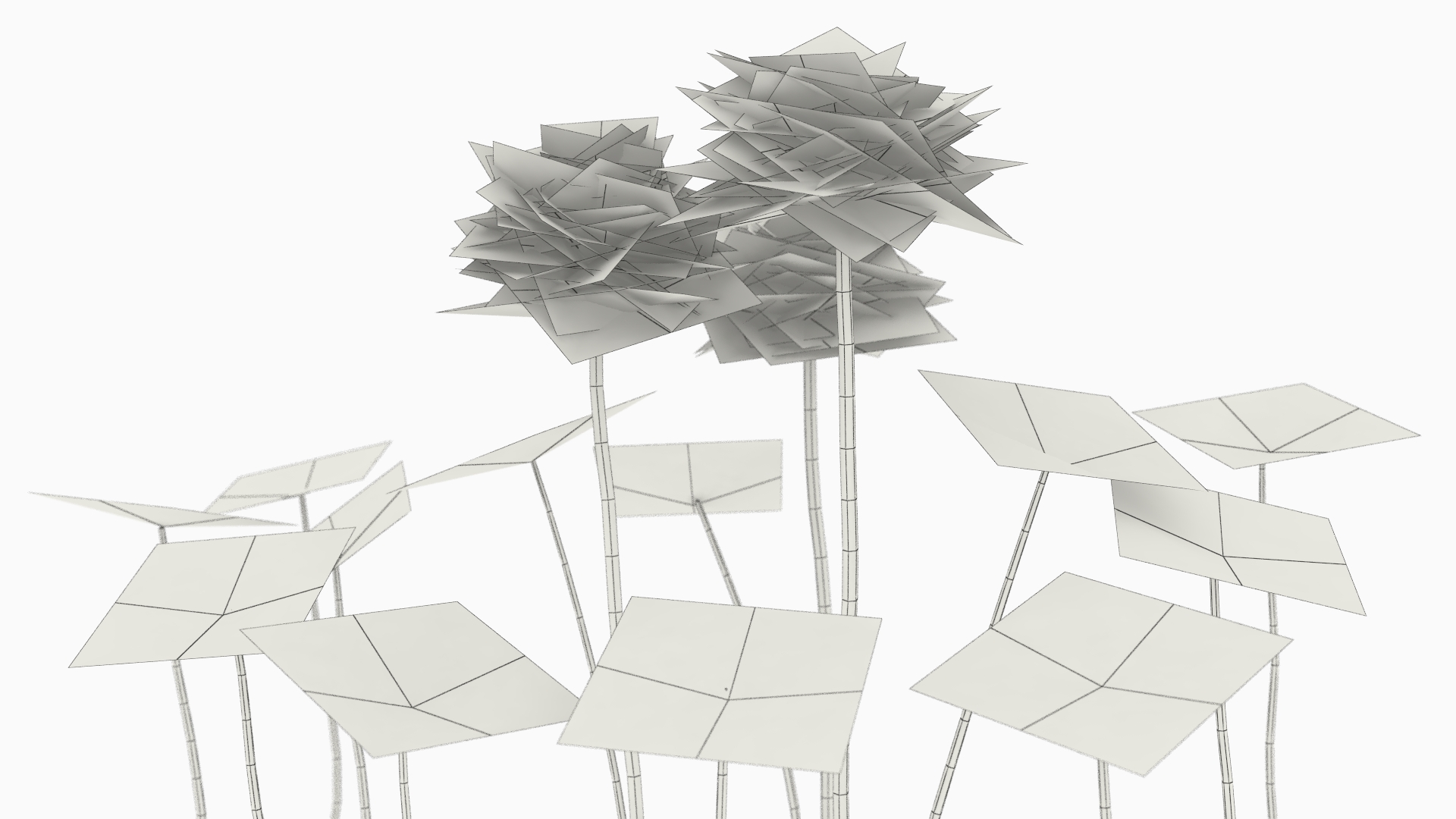 Low Poly Clover Flowers and Leaves Set Green, view 9