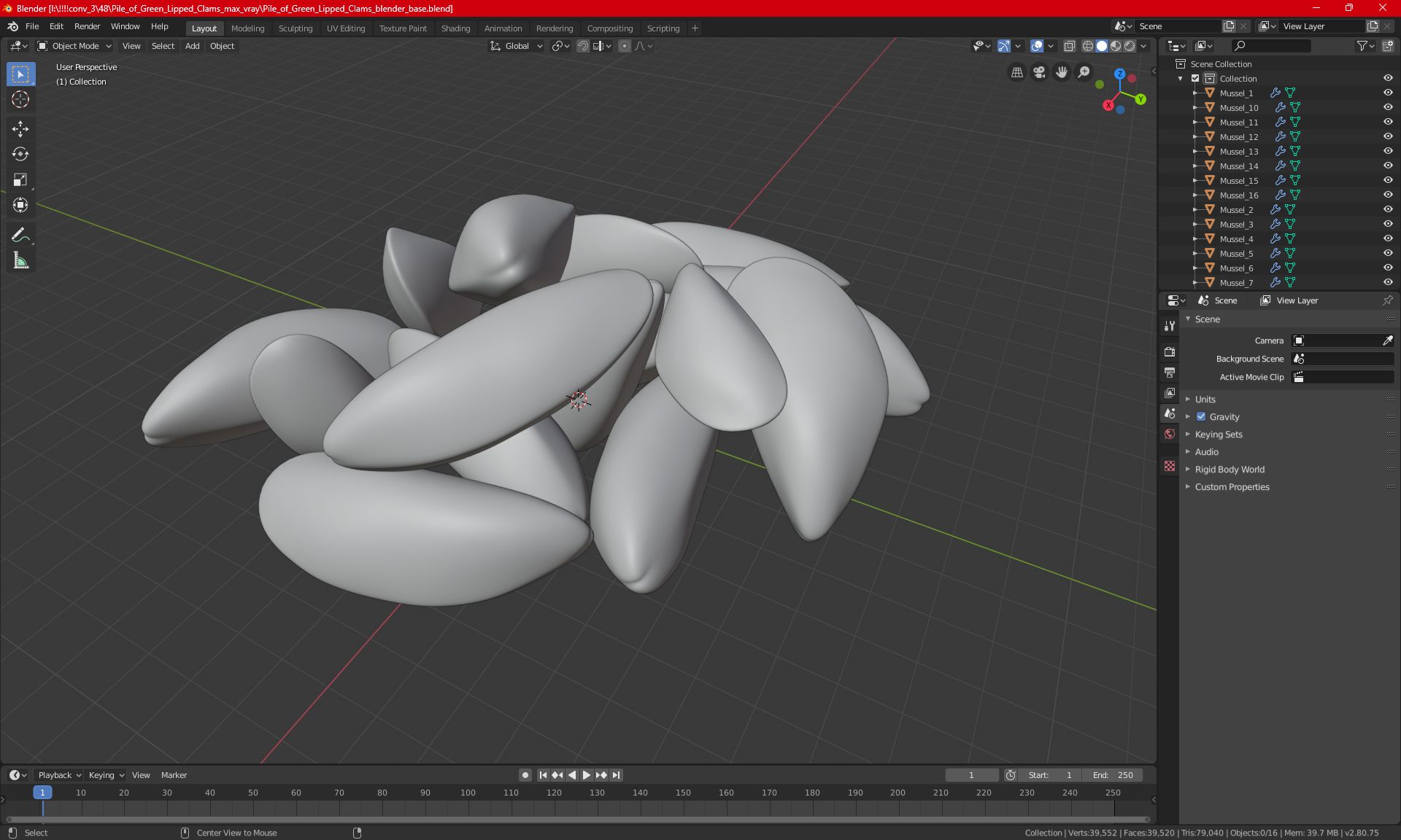 3D Pile of Green Lipped Clams