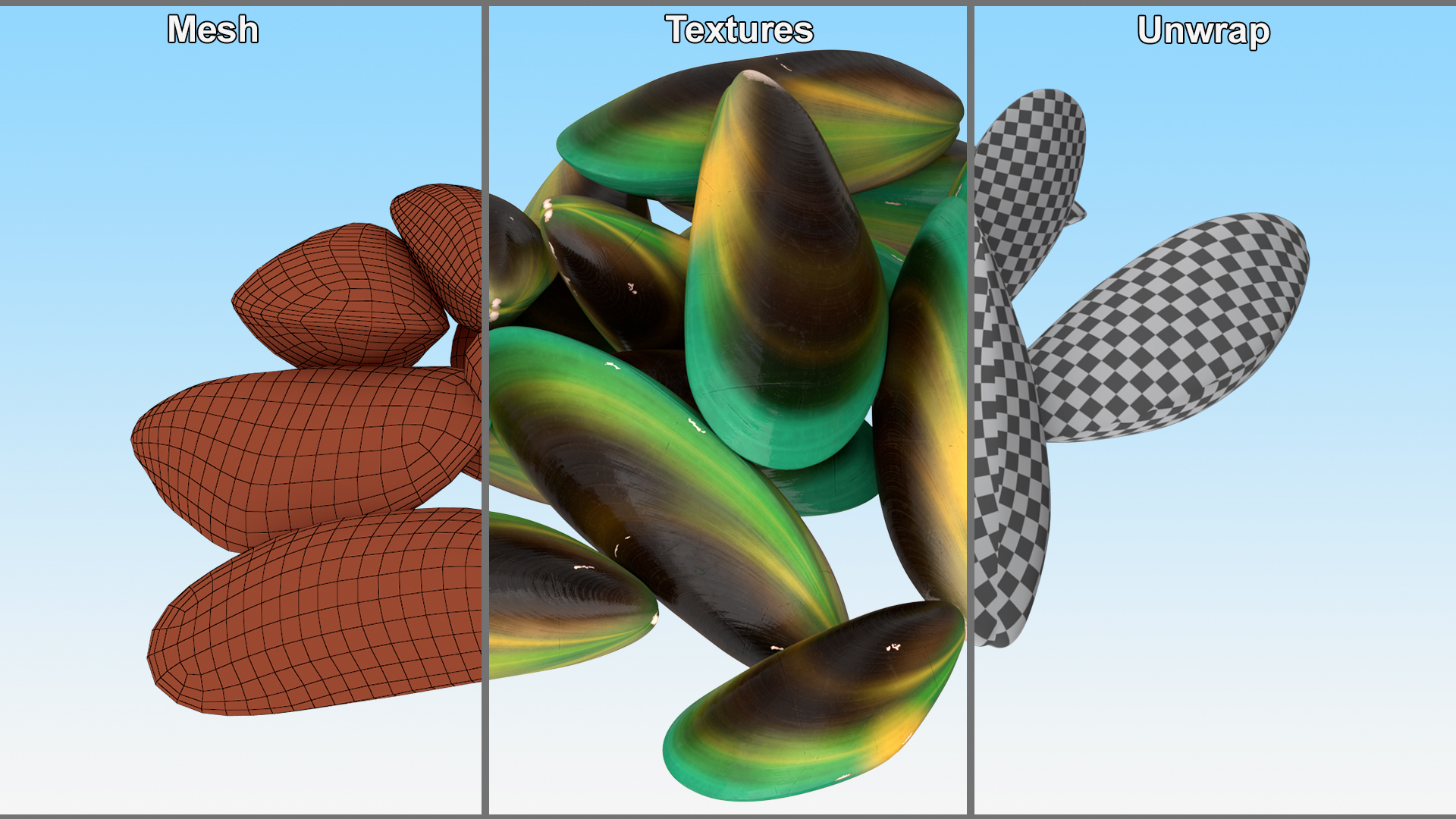 3D Pile of Green Lipped Clams