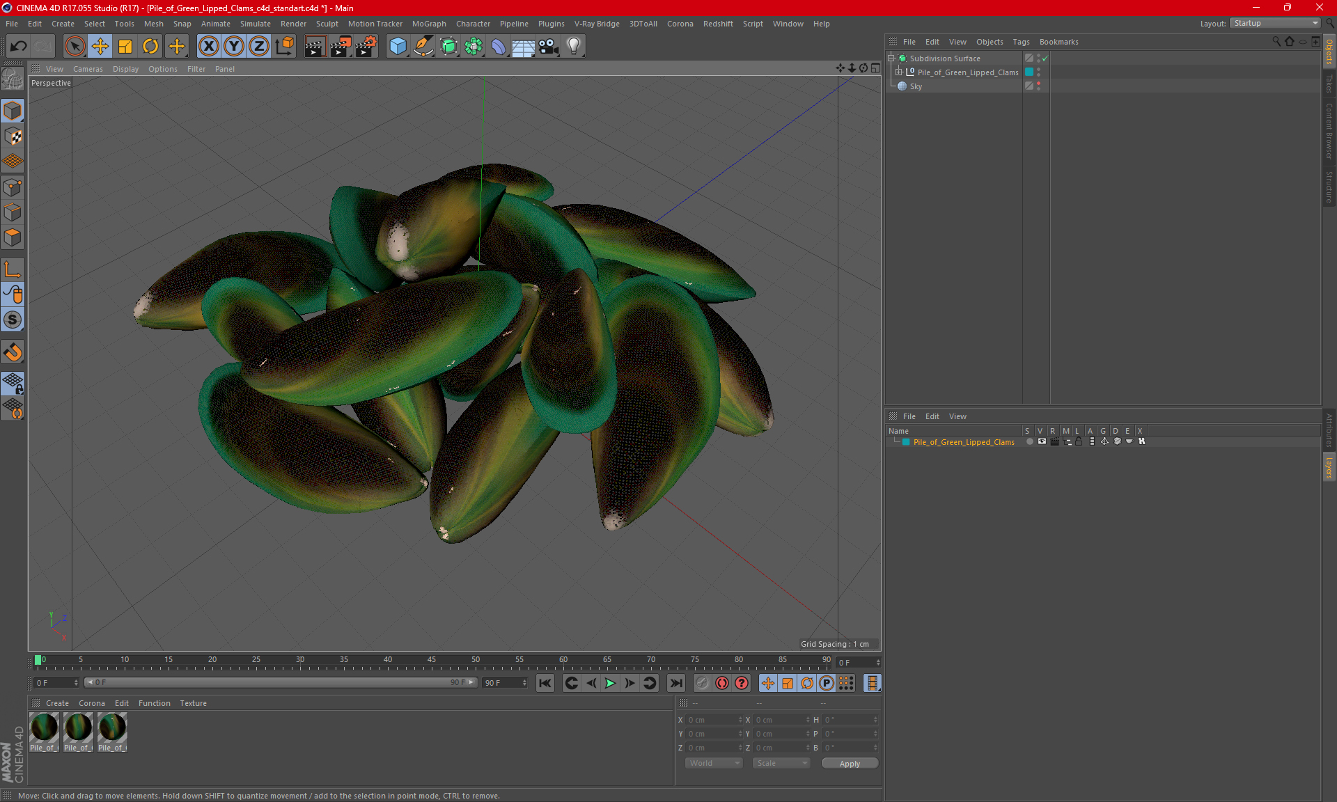 3D Pile of Green Lipped Clams