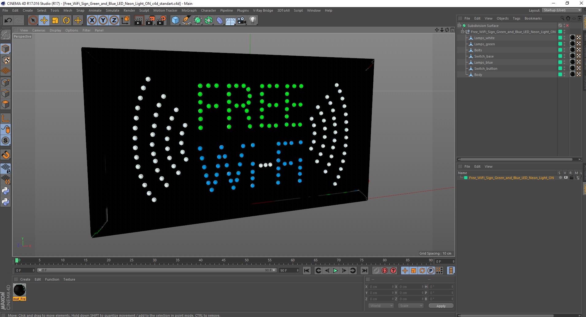 Free WiFi Sign Green and Blue LED Neon Light ON 3D