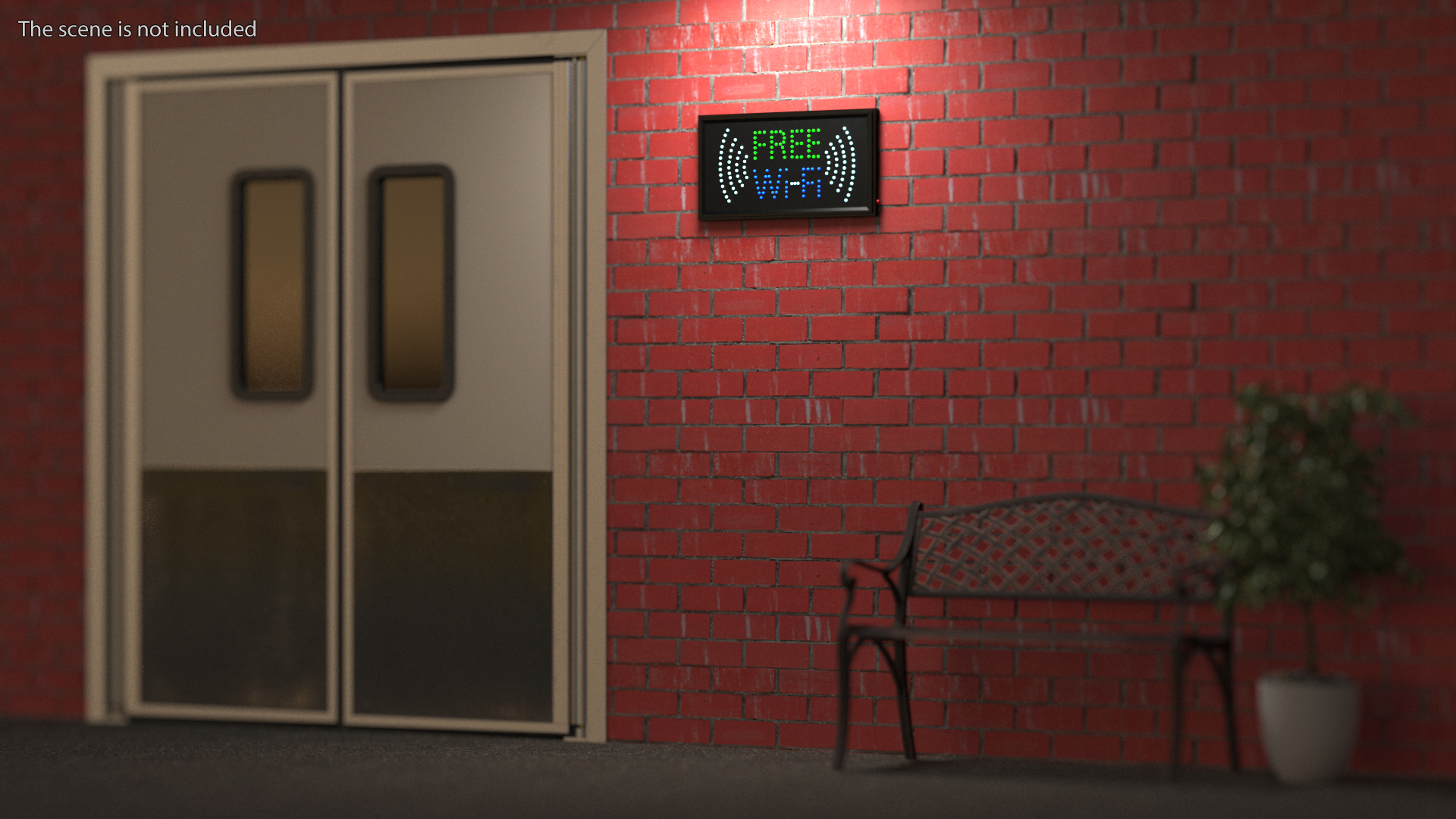 Free WiFi Sign Green and Blue LED Neon Light ON 3D
