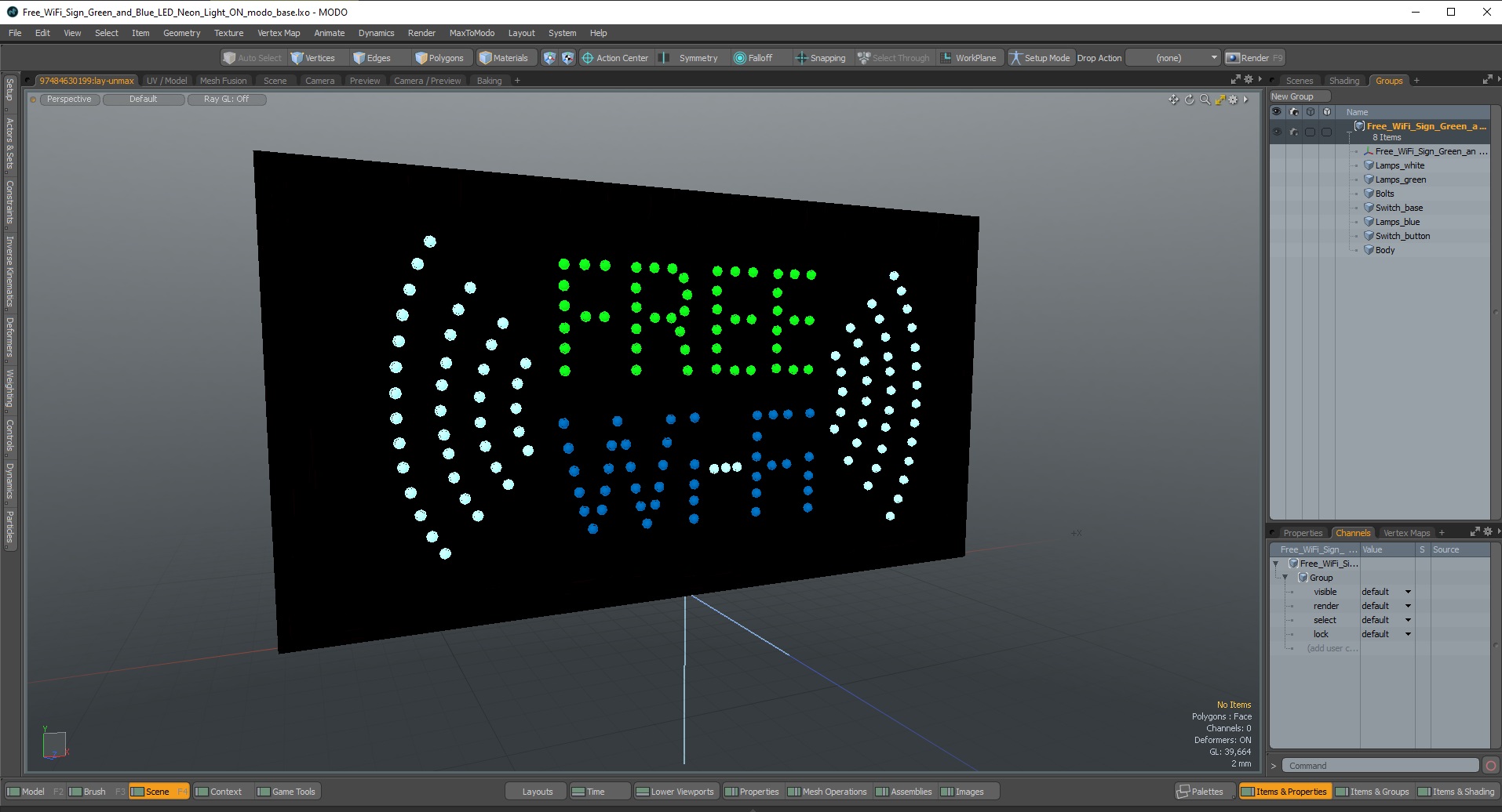 Free WiFi Sign Green and Blue LED Neon Light ON 3D