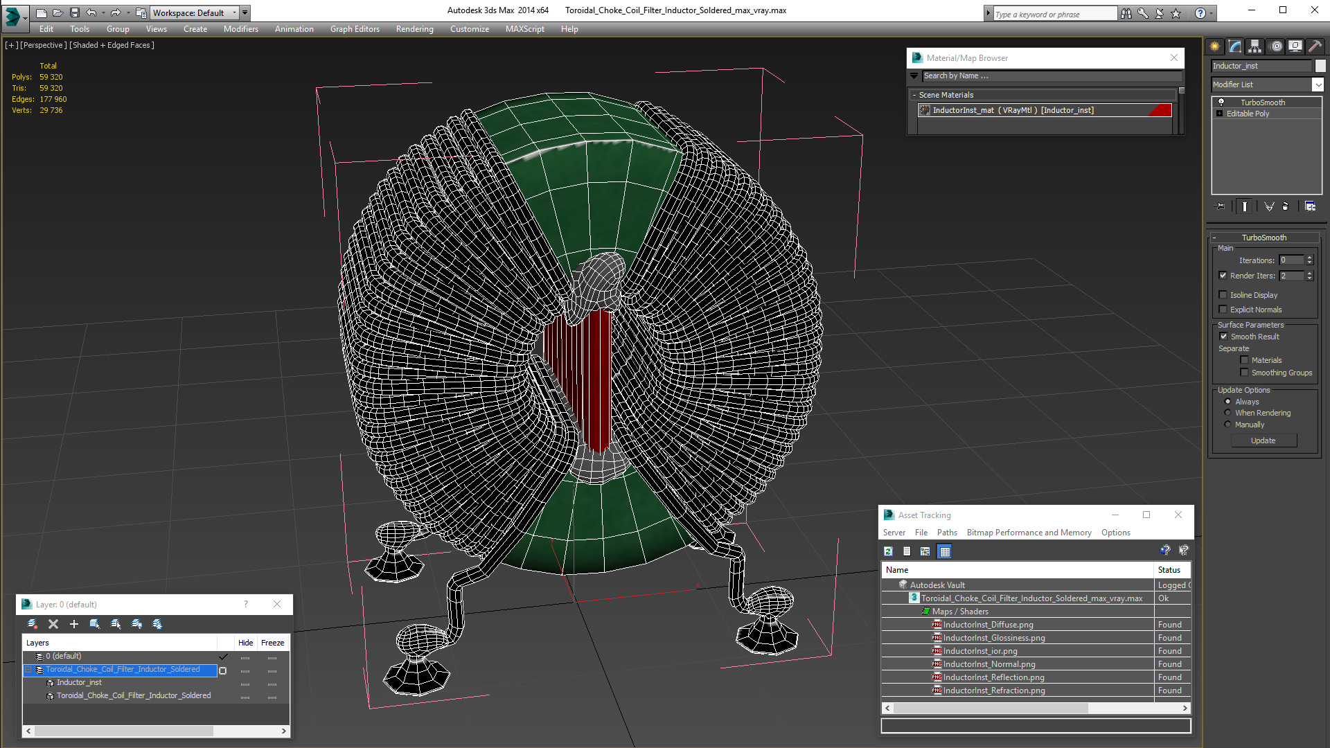 Toroidal Choke Coil Filter Inductor Soldered 3D model