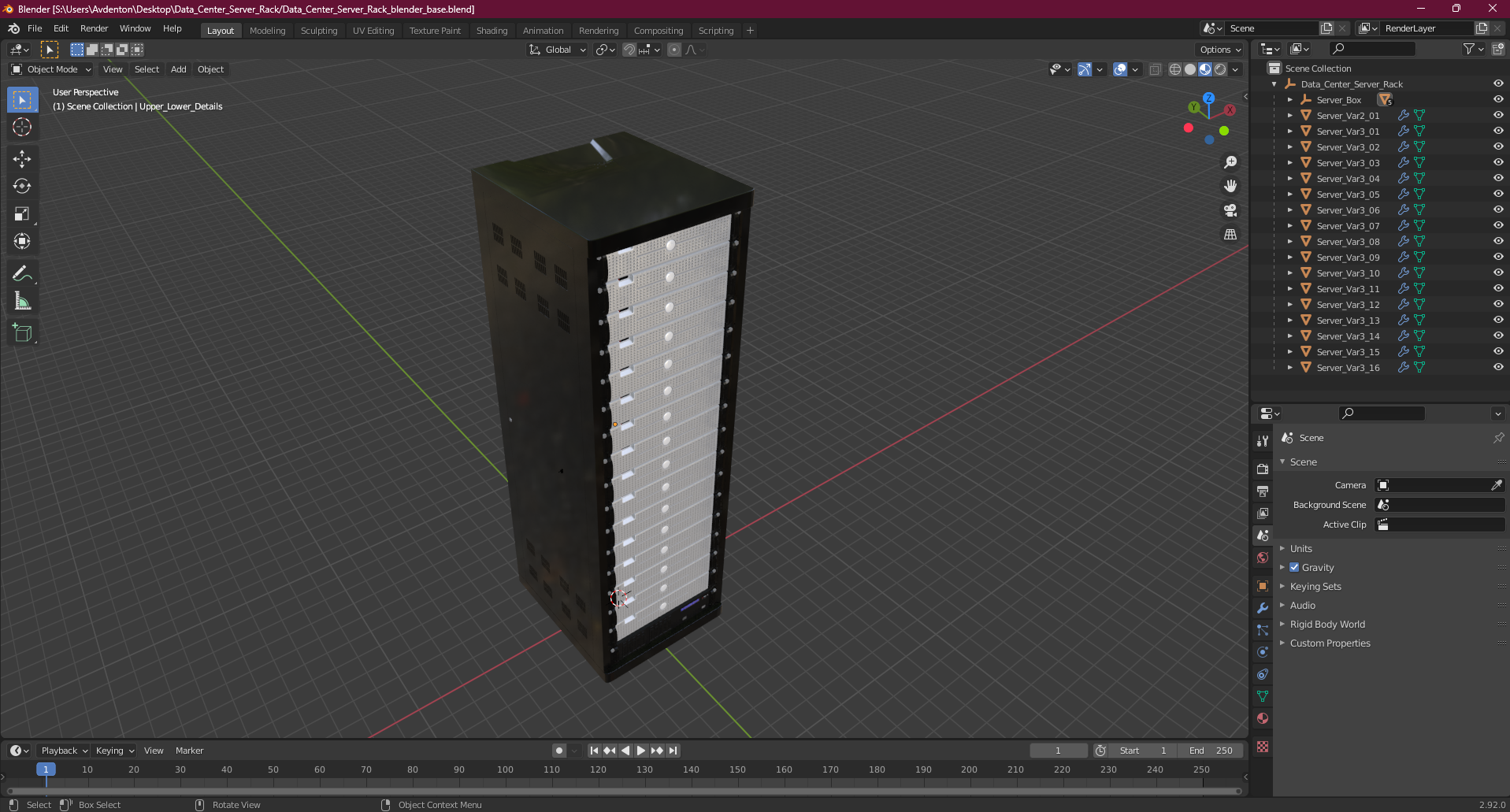 3D Data Center Server Rack model