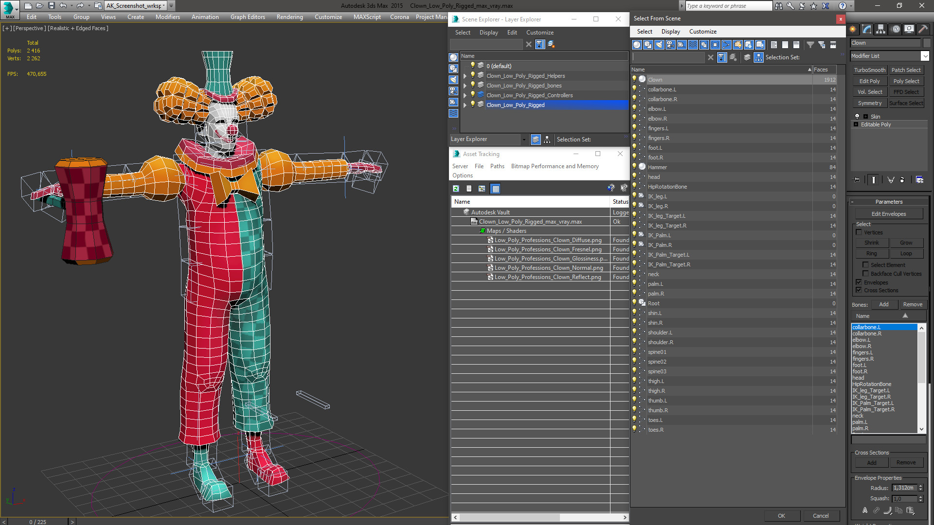 3D Clown Low Poly Rigged