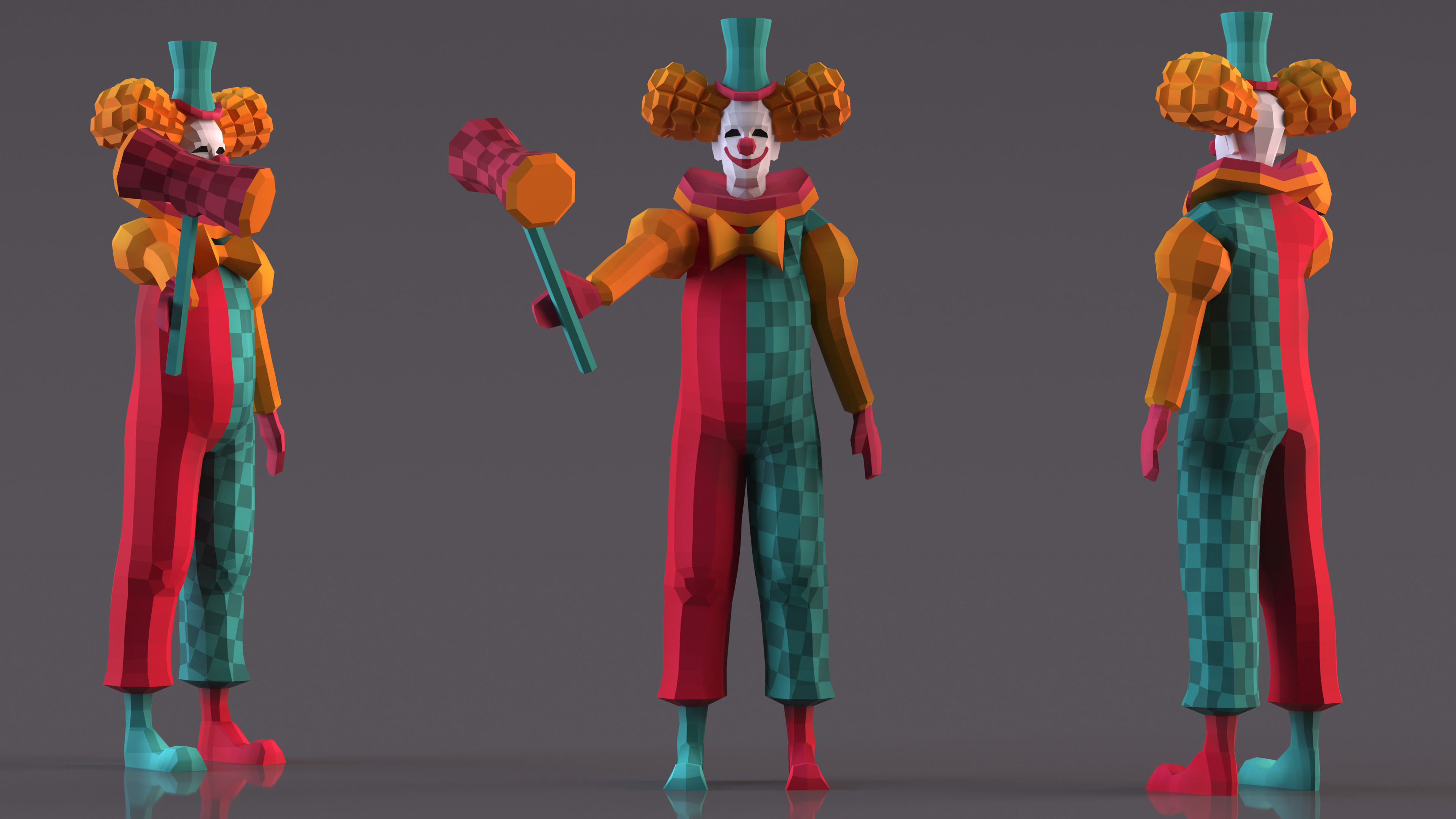 3D Clown Low Poly Rigged