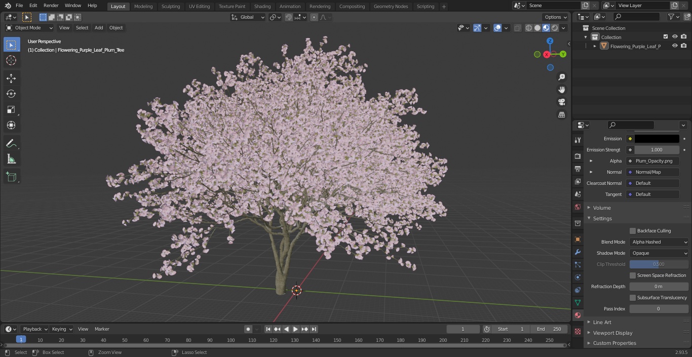 3D Flowering Purple Leaf Plum Tree
