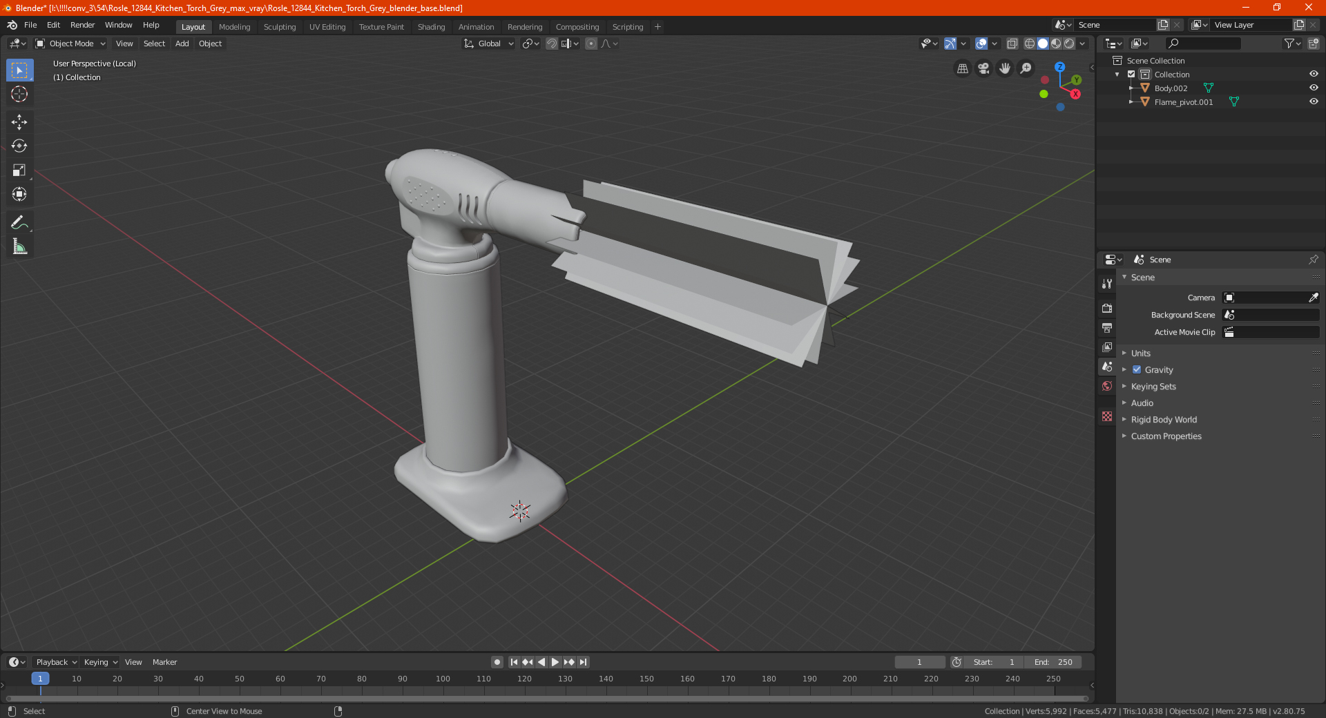 3D model Rosle 12844 Kitchen Torch Grey