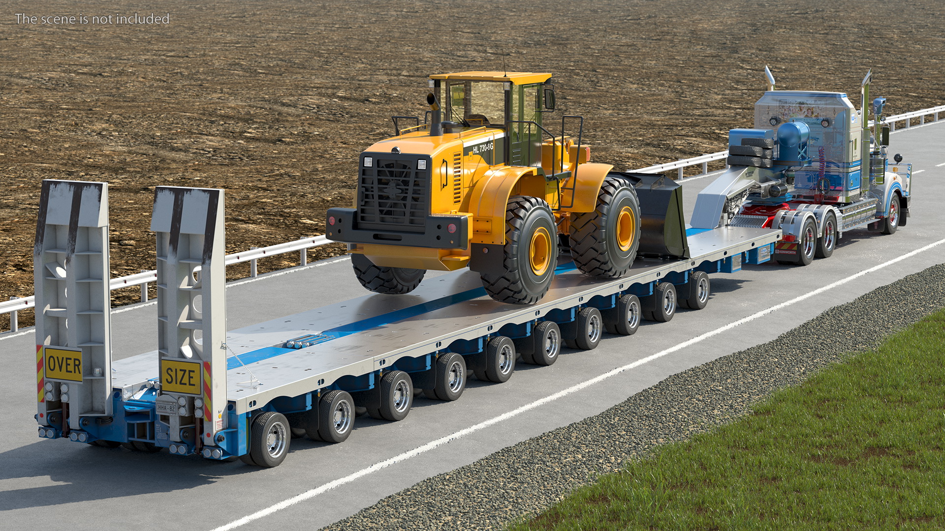 3D Kenworth T900 with Drake Steerable Trailer and Hyundai Loader