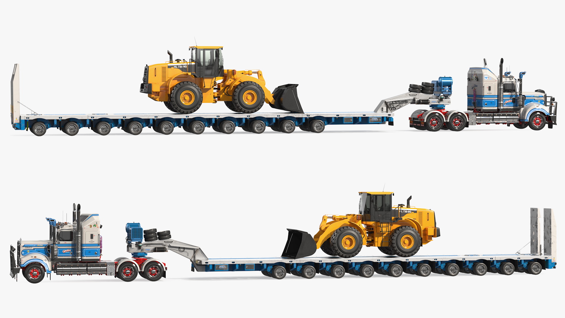 3D Kenworth T900 with Drake Steerable Trailer and Hyundai Loader