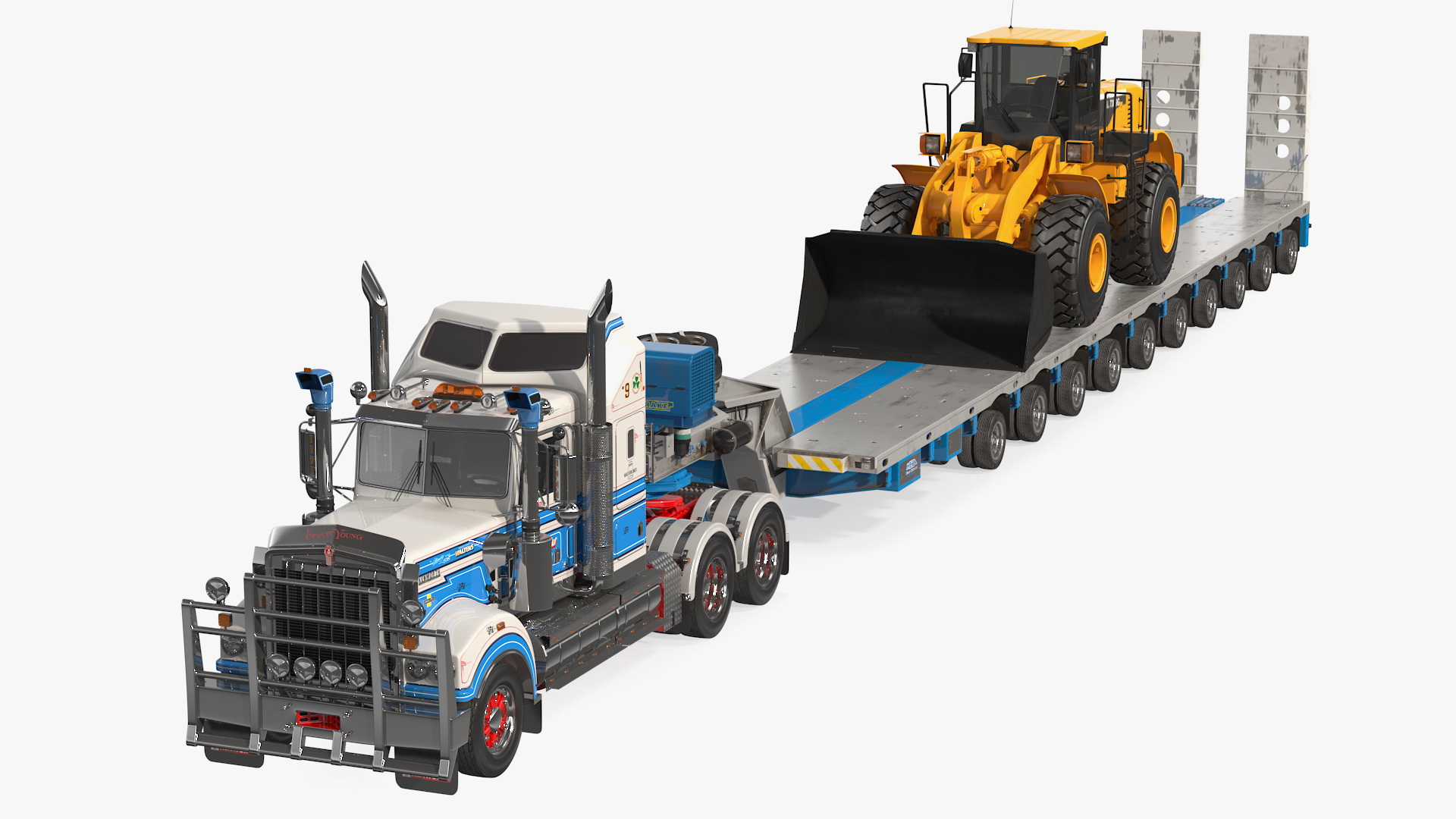 3D Kenworth T900 with Drake Steerable Trailer and Hyundai Loader