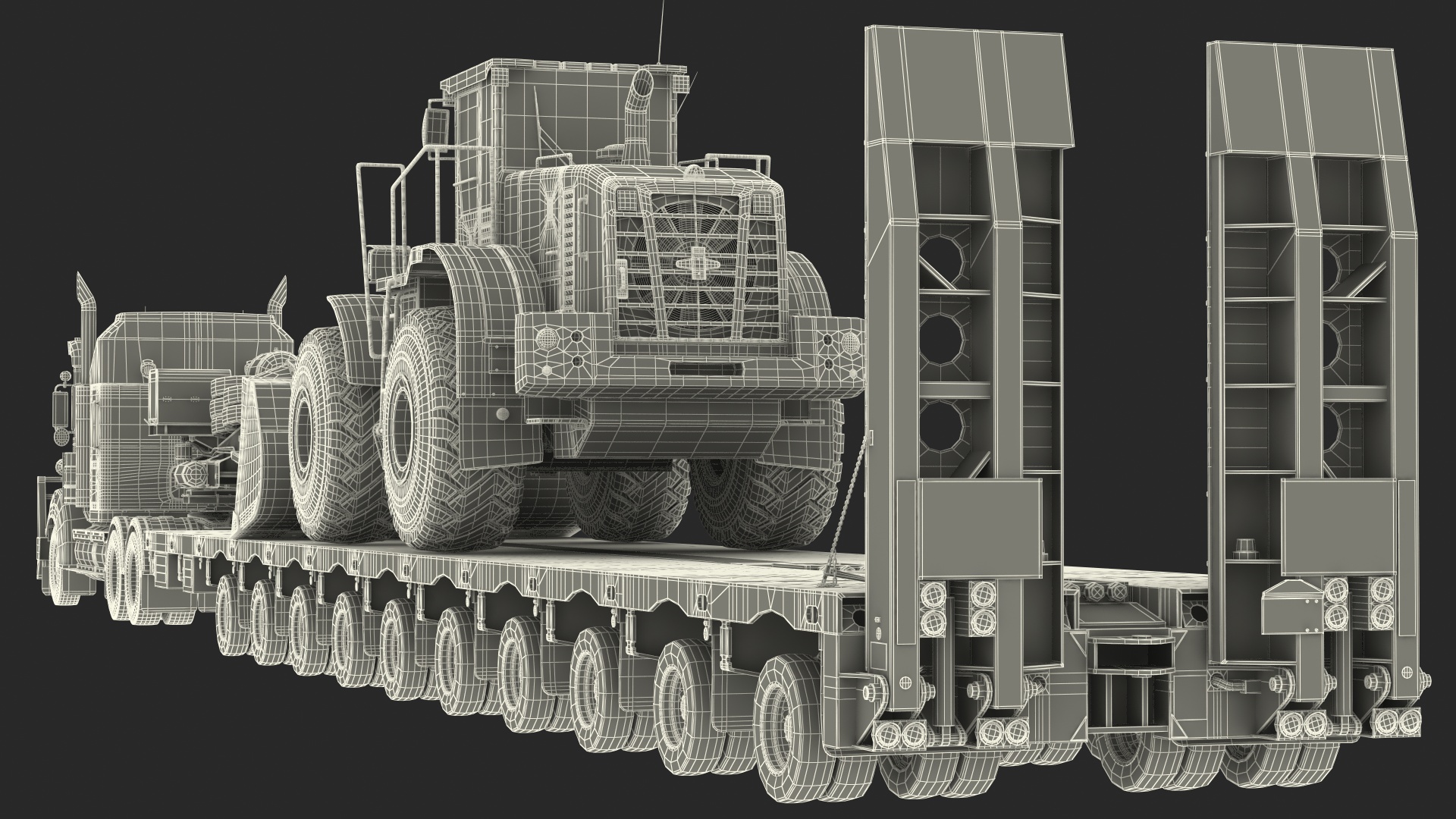3D Kenworth T900 with Drake Steerable Trailer and Hyundai Loader