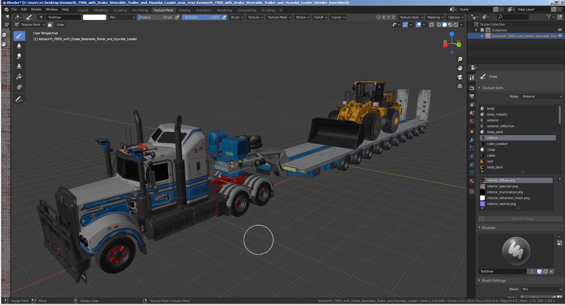3D Kenworth T900 with Drake Steerable Trailer and Hyundai Loader
