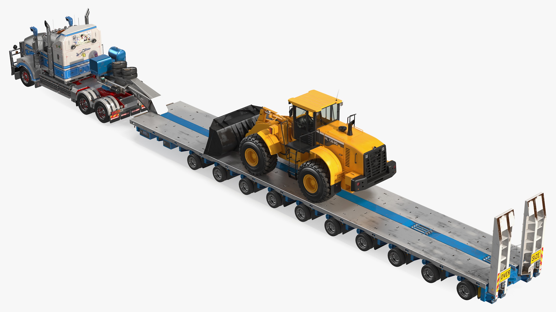 3D Kenworth T900 with Drake Steerable Trailer and Hyundai Loader