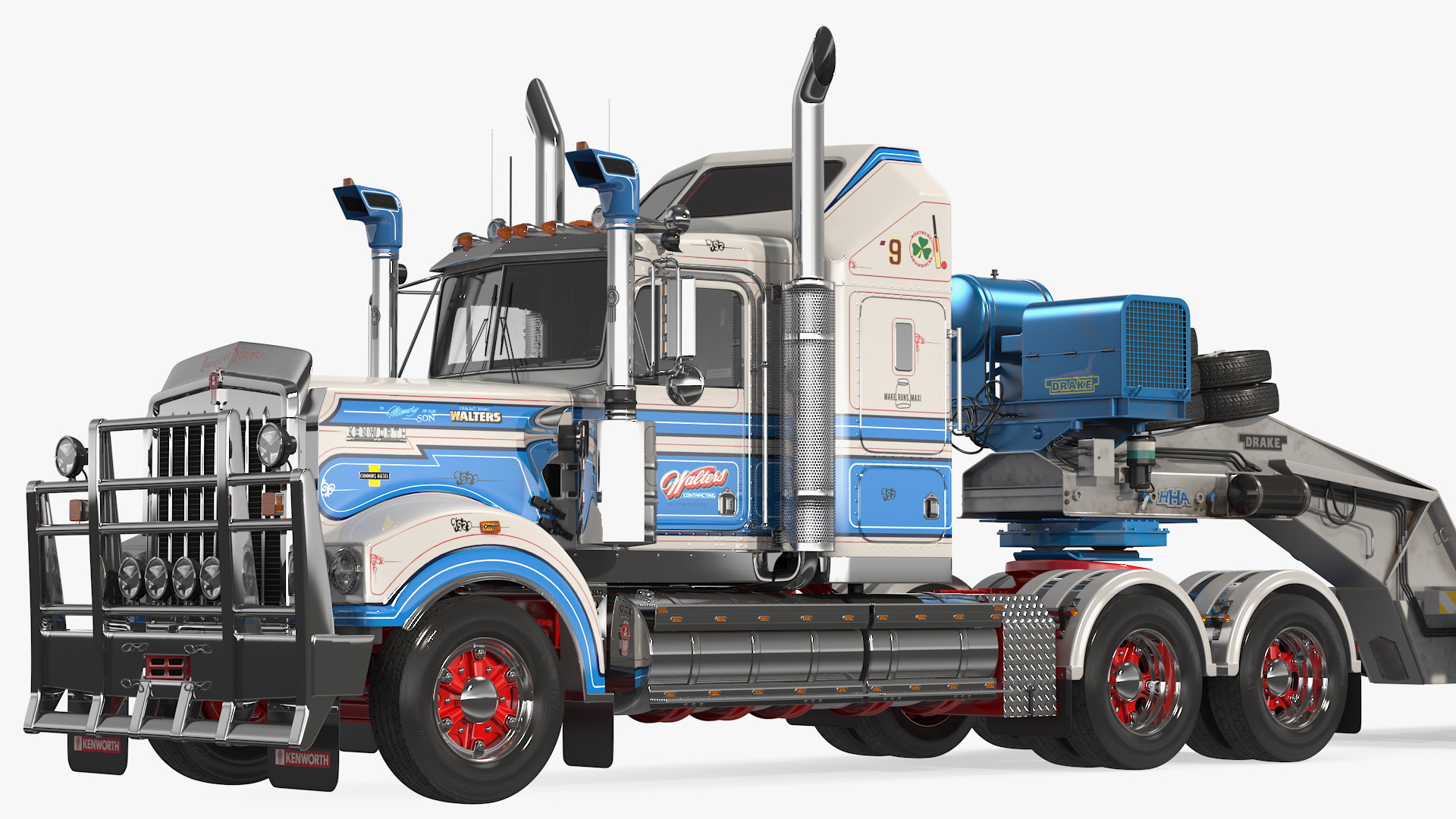 3D Kenworth T900 with Drake Steerable Trailer and Hyundai Loader