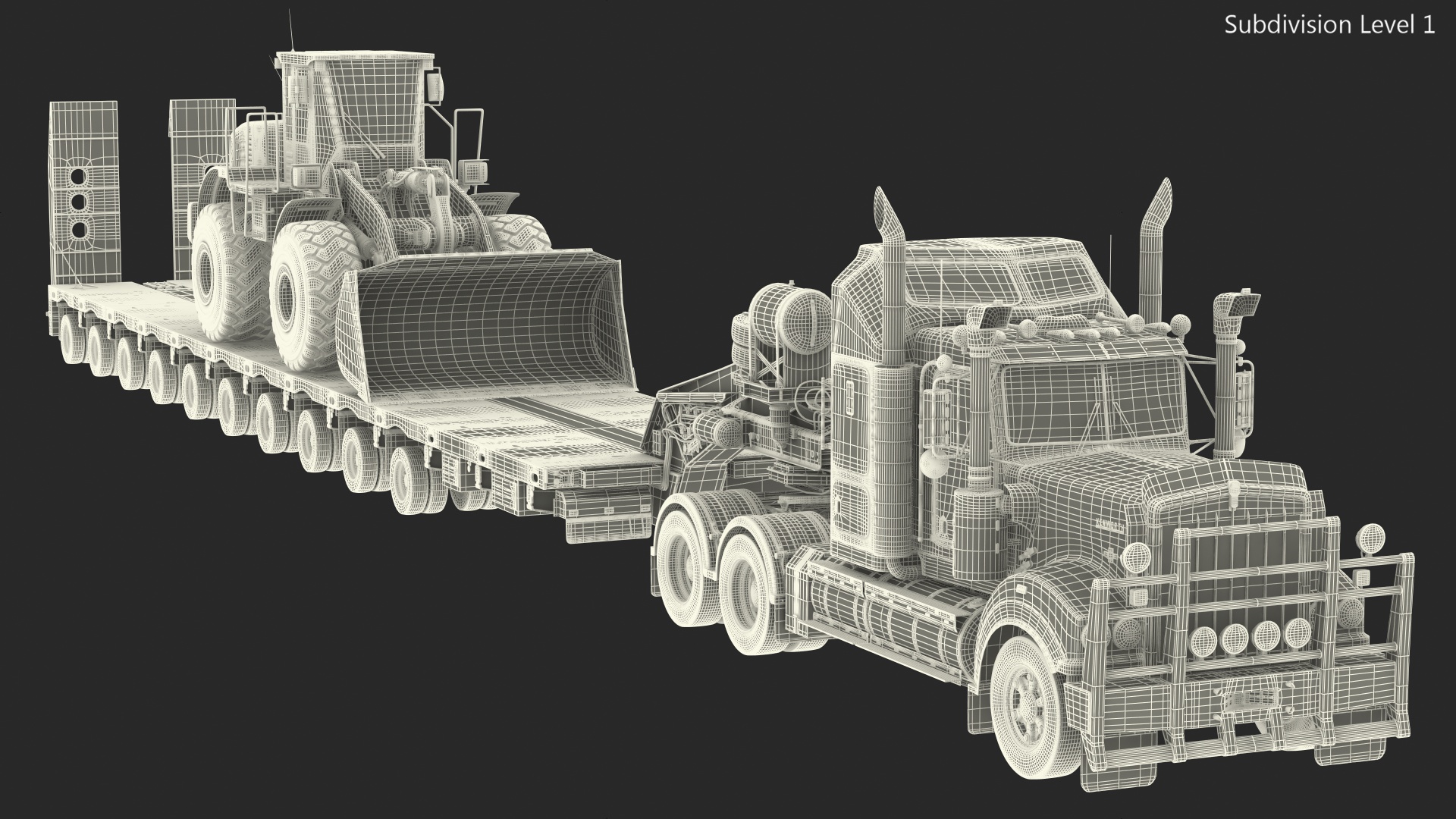3D Kenworth T900 with Drake Steerable Trailer and Hyundai Loader