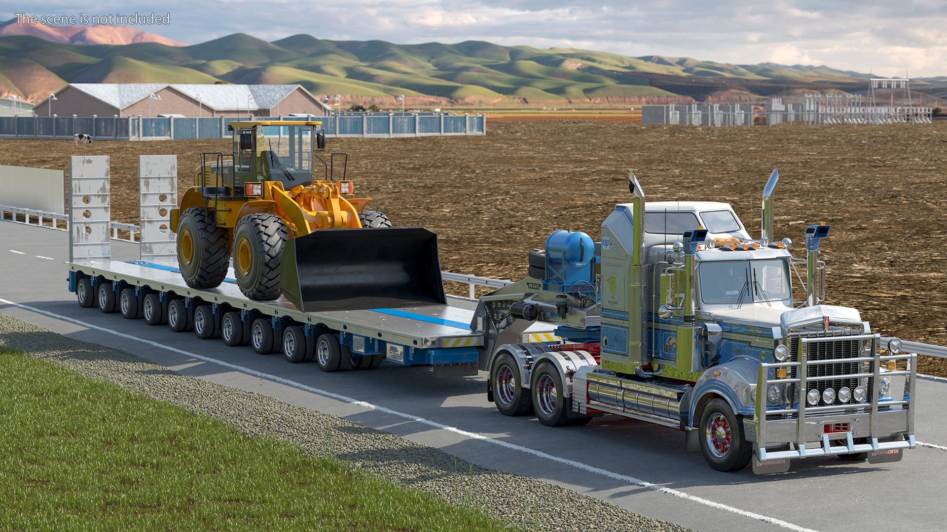 3D Kenworth T900 with Drake Steerable Trailer and Hyundai Loader