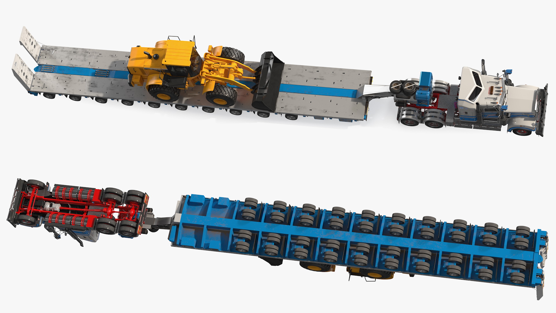 3D Kenworth T900 with Drake Steerable Trailer and Hyundai Loader