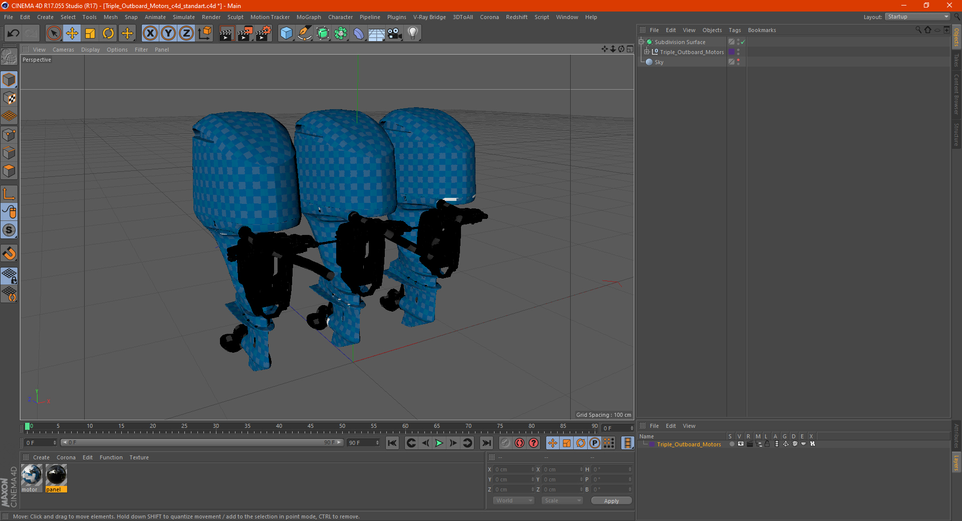 Triple Outboard Motors 3D