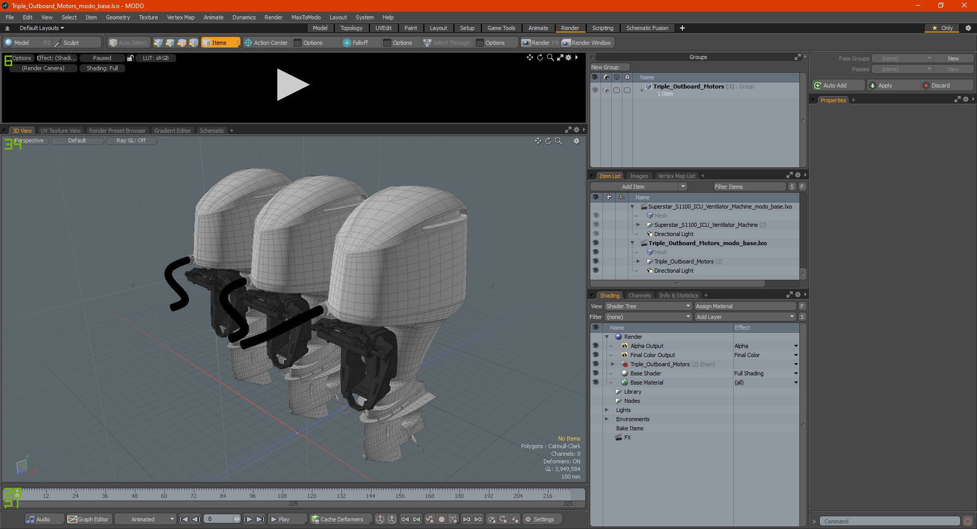 Triple Outboard Motors 3D