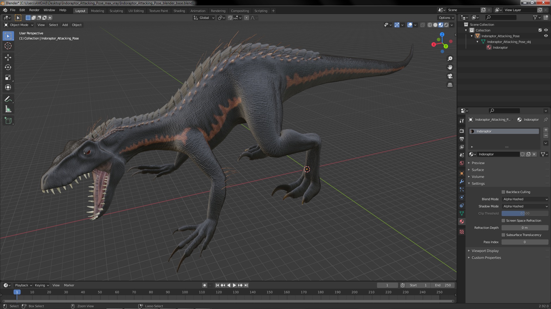 3D model Indoraptor Attacking Pose