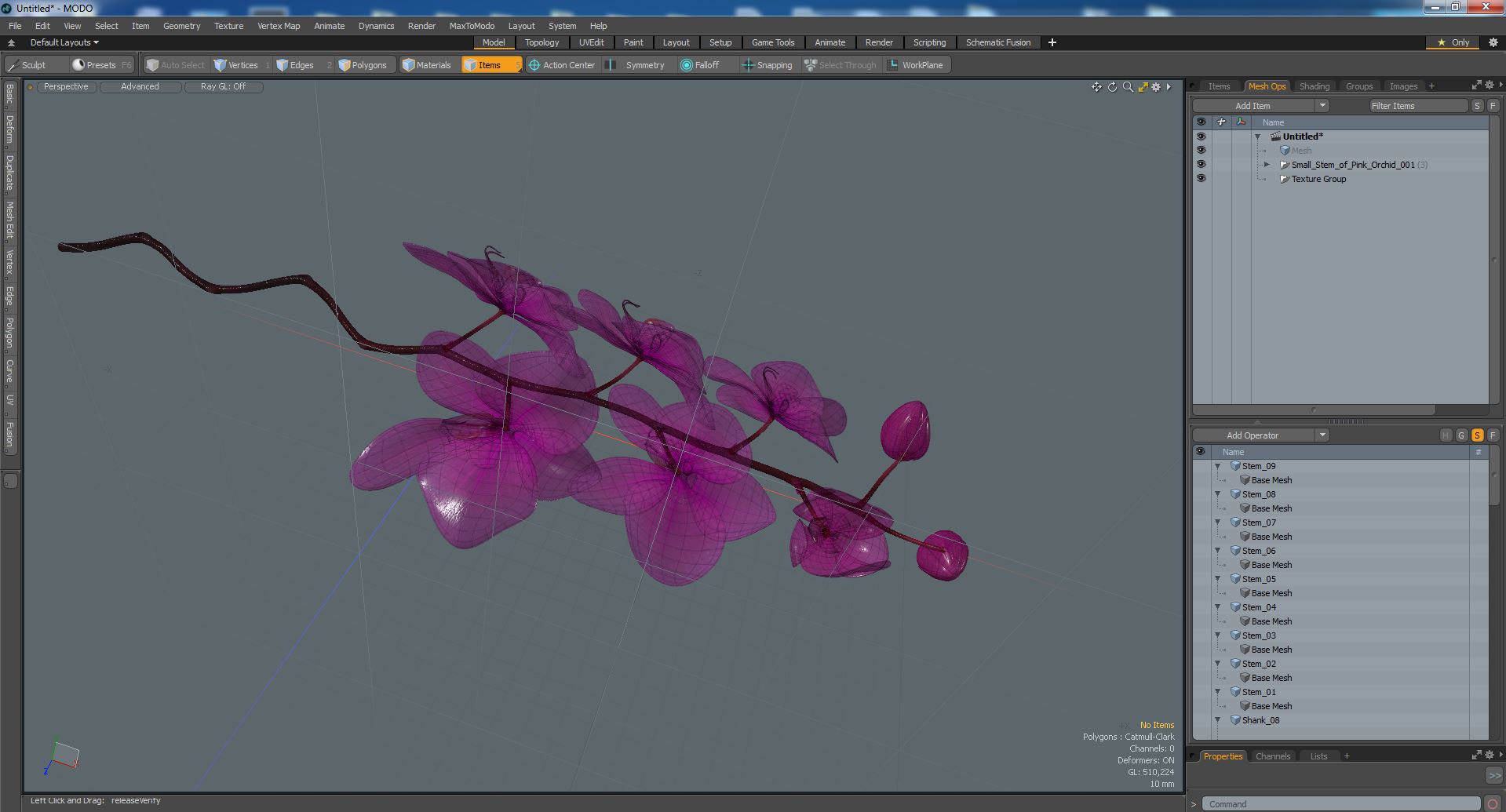 3D model Small Stem of Pink Orchid