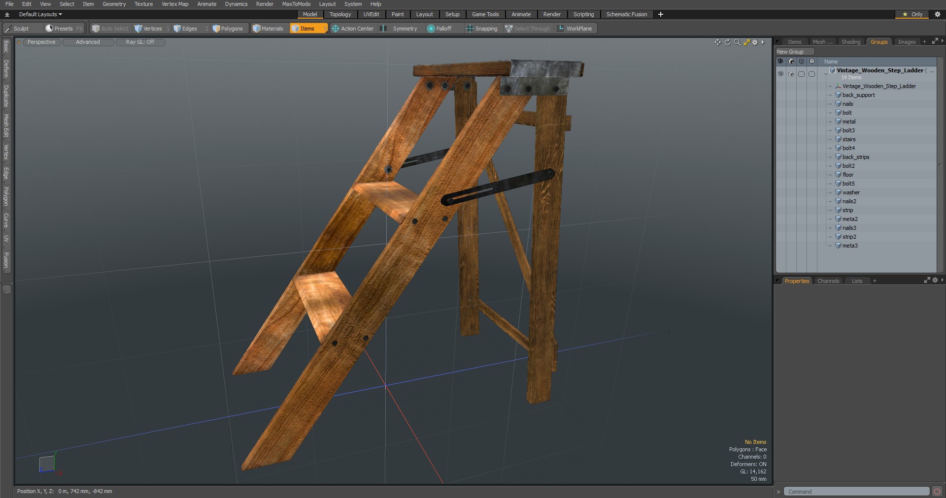 3D Vintage Wooden Step Ladder