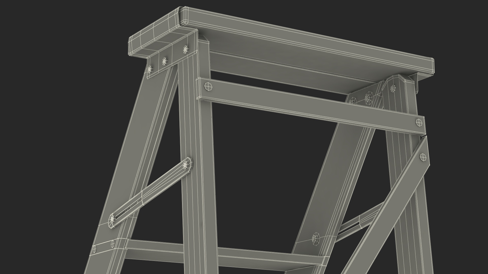 3D Vintage Wooden Step Ladder