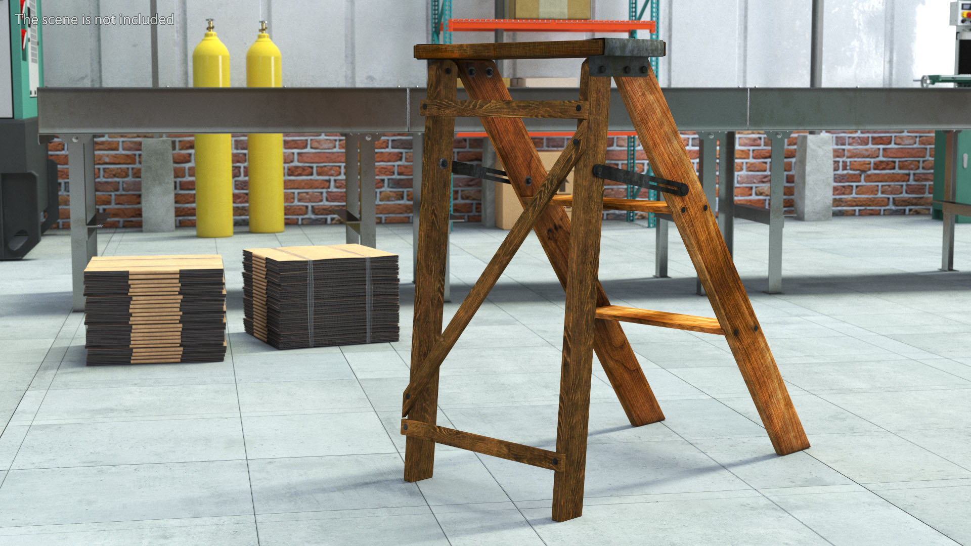 3D Vintage Wooden Step Ladder