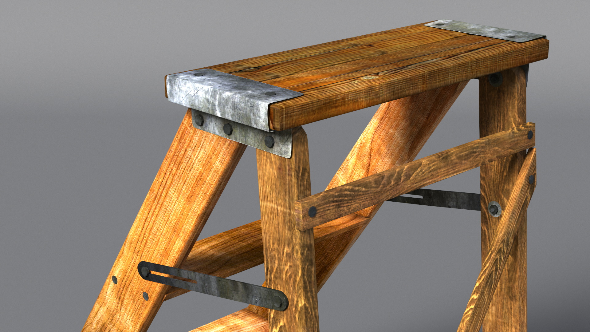 3D Vintage Wooden Step Ladder