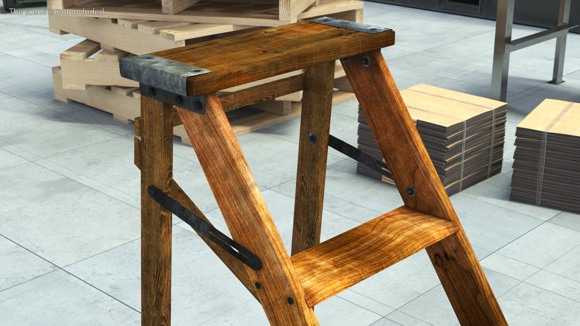 3D Vintage Wooden Step Ladder