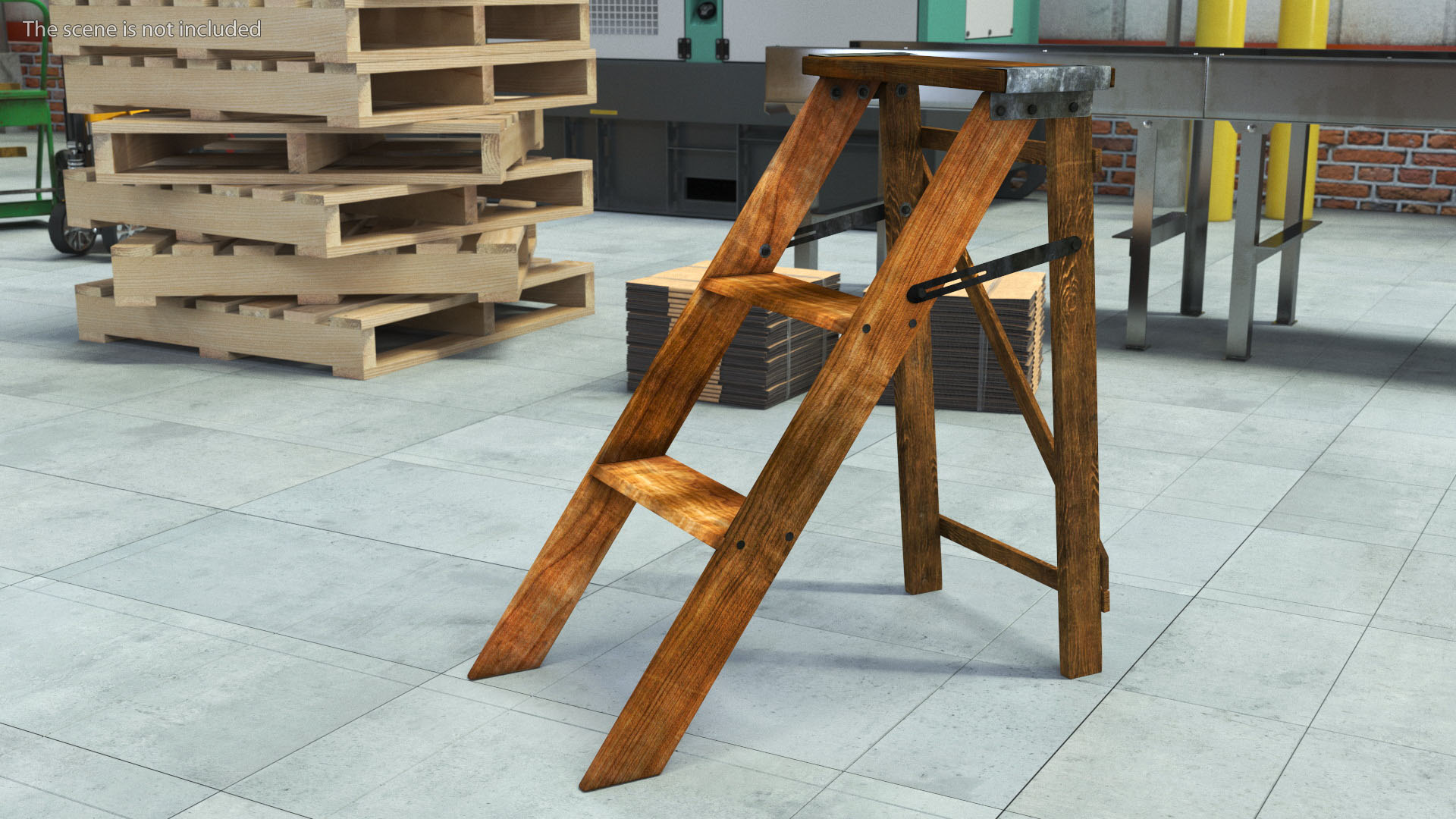 3D Vintage Wooden Step Ladder