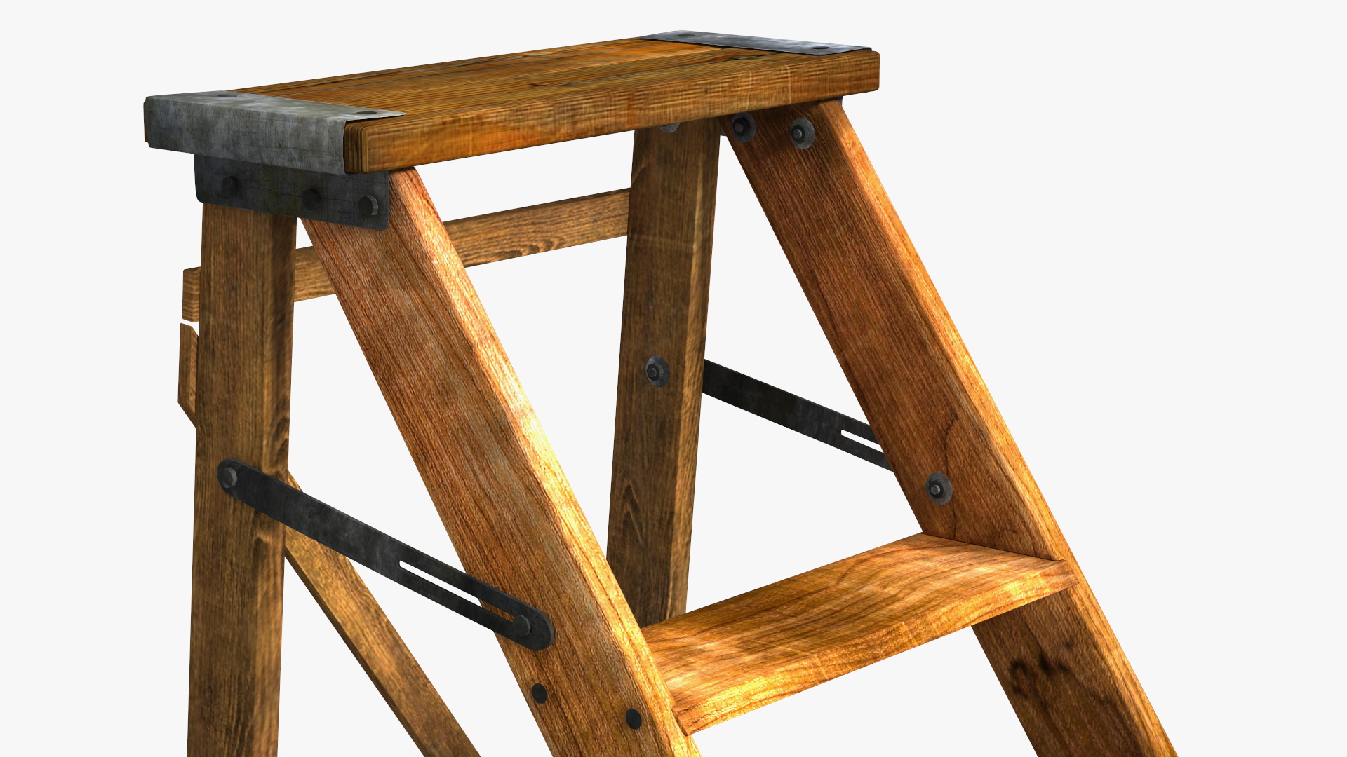 3D Vintage Wooden Step Ladder