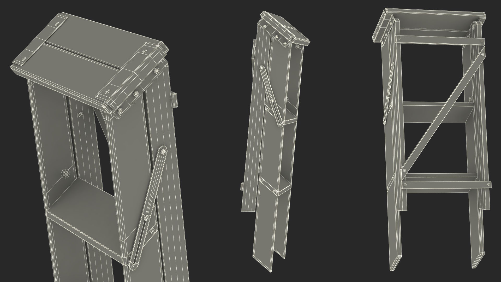 3D Vintage Wooden Step Ladder