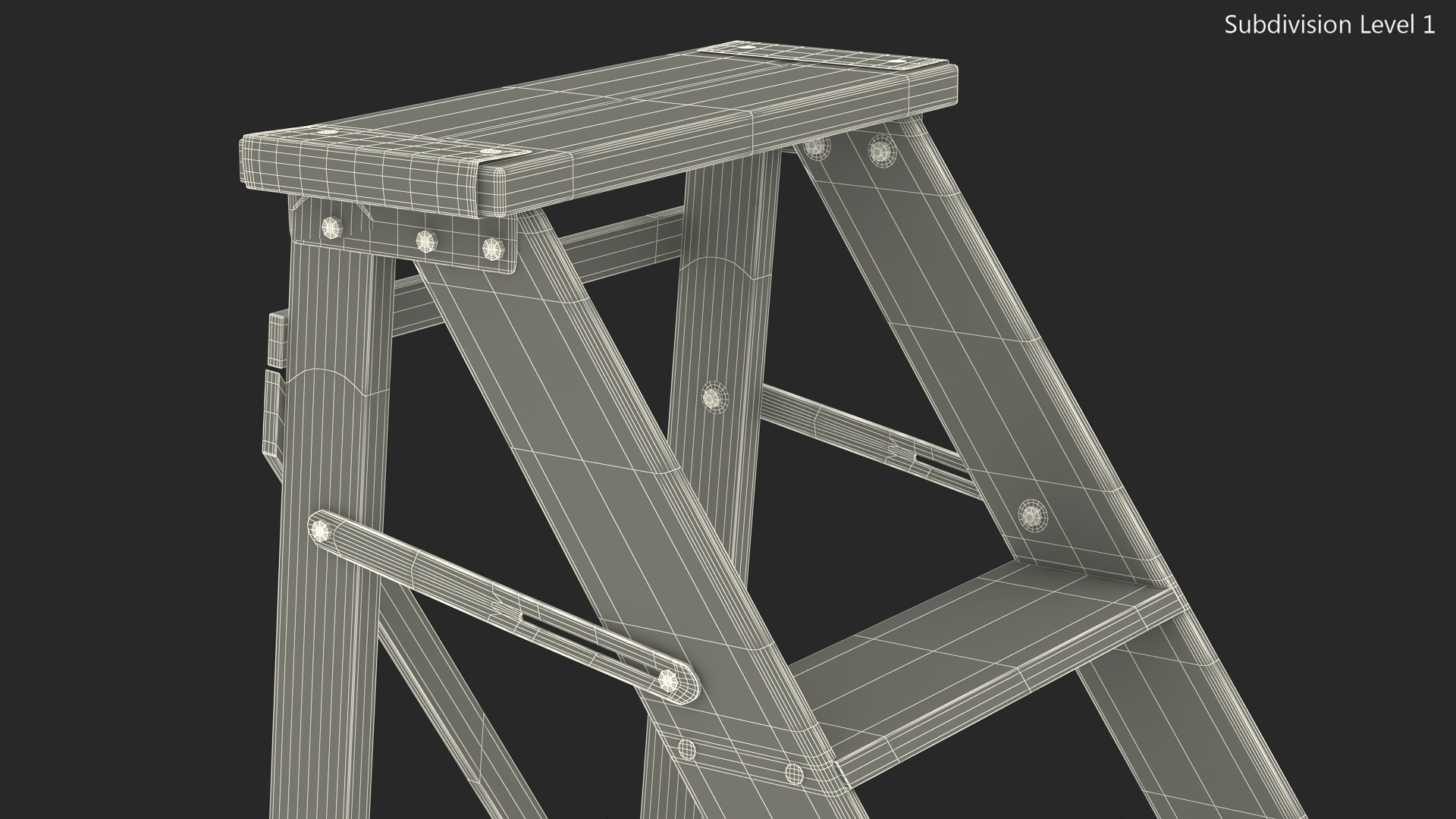 3D Vintage Wooden Step Ladder