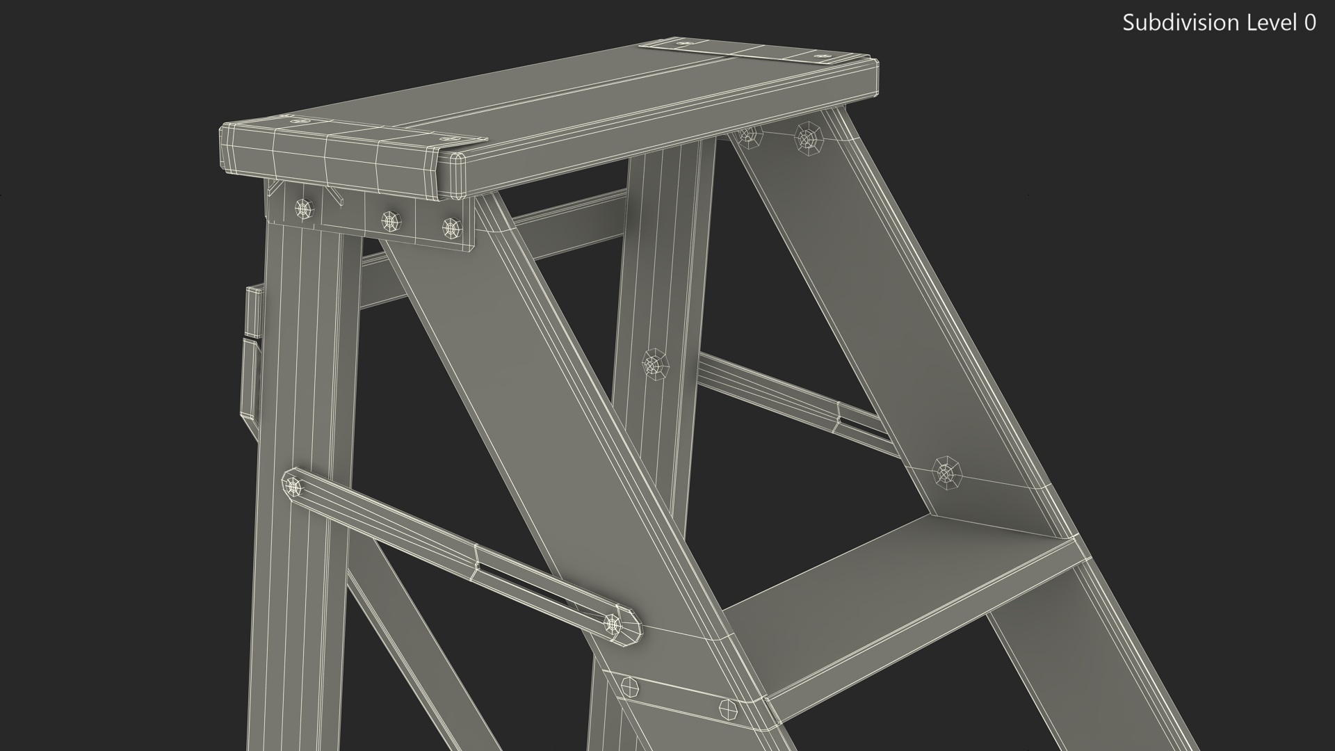 3D Vintage Wooden Step Ladder
