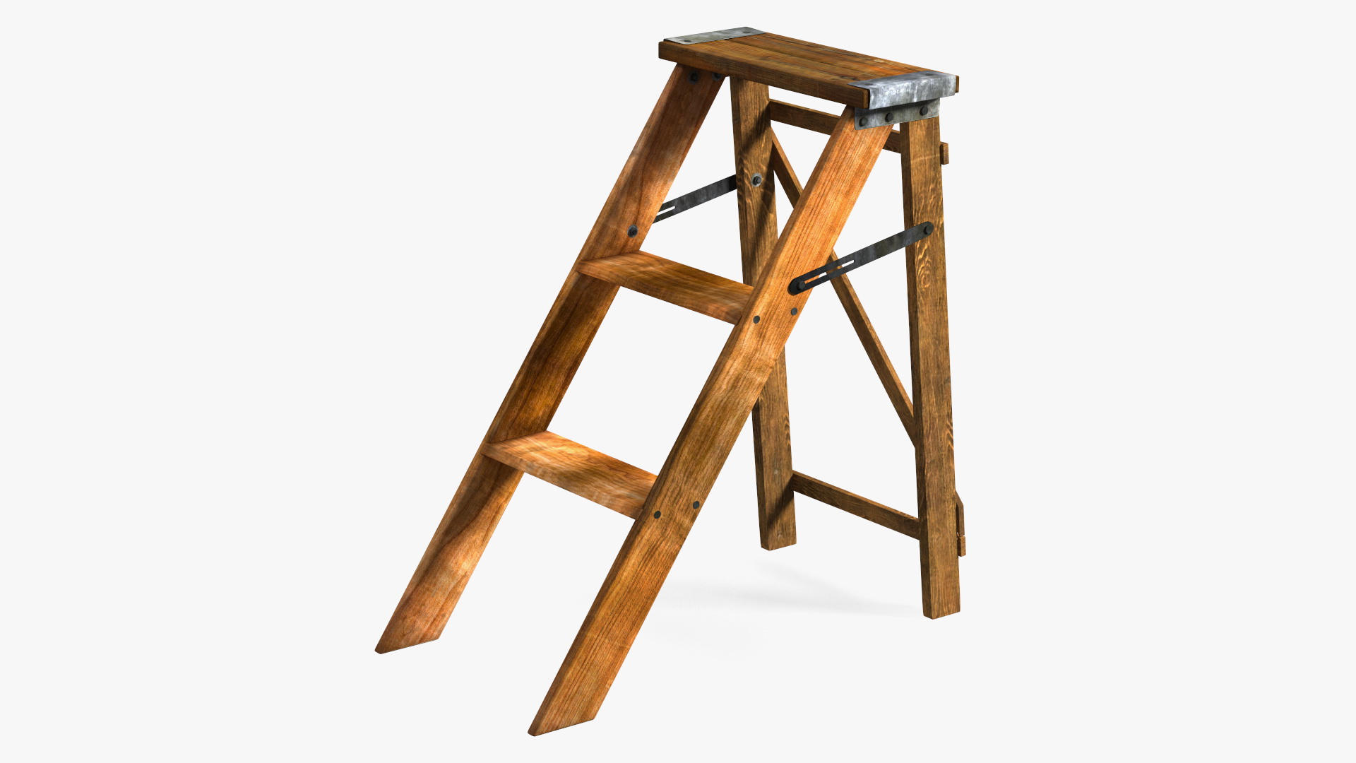 3D Vintage Wooden Step Ladder
